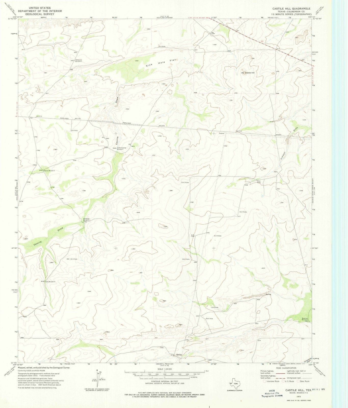 1973 Castile Hill, TX - Texas - USGS Topographic Map