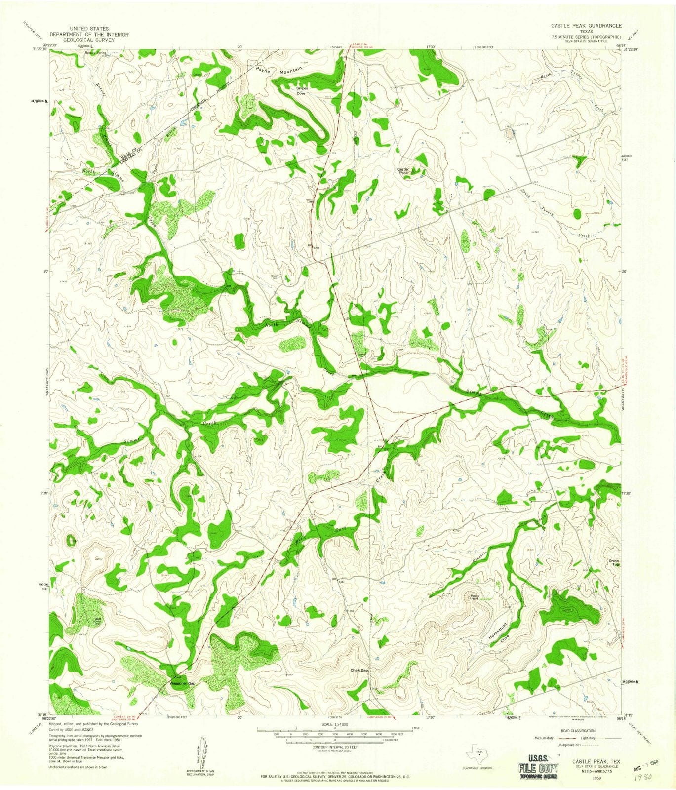 1959 Castle Peak, TX - Texas - USGS Topographic Map