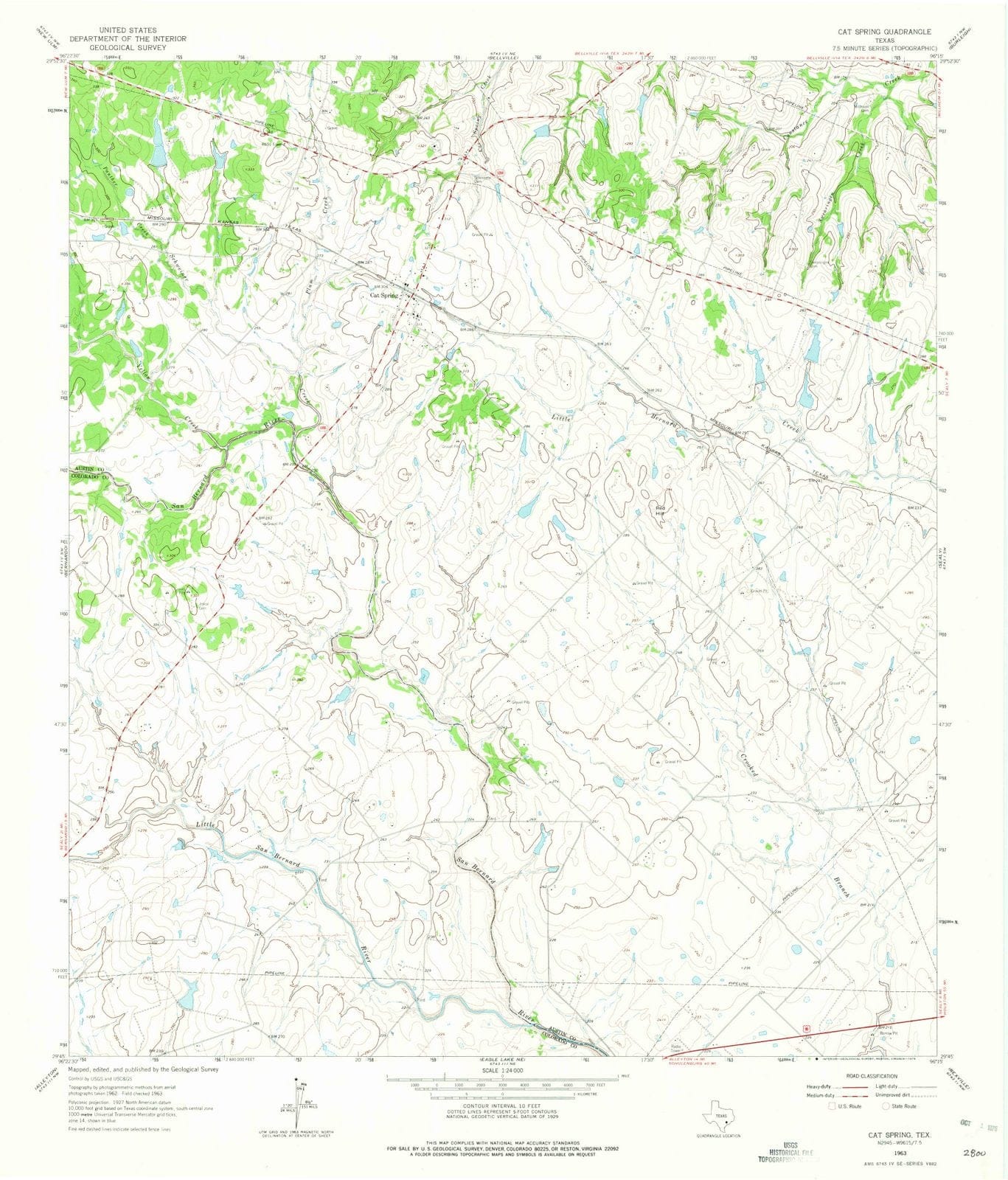 1963 Cat Spring, TX - Texas - USGS Topographic Map