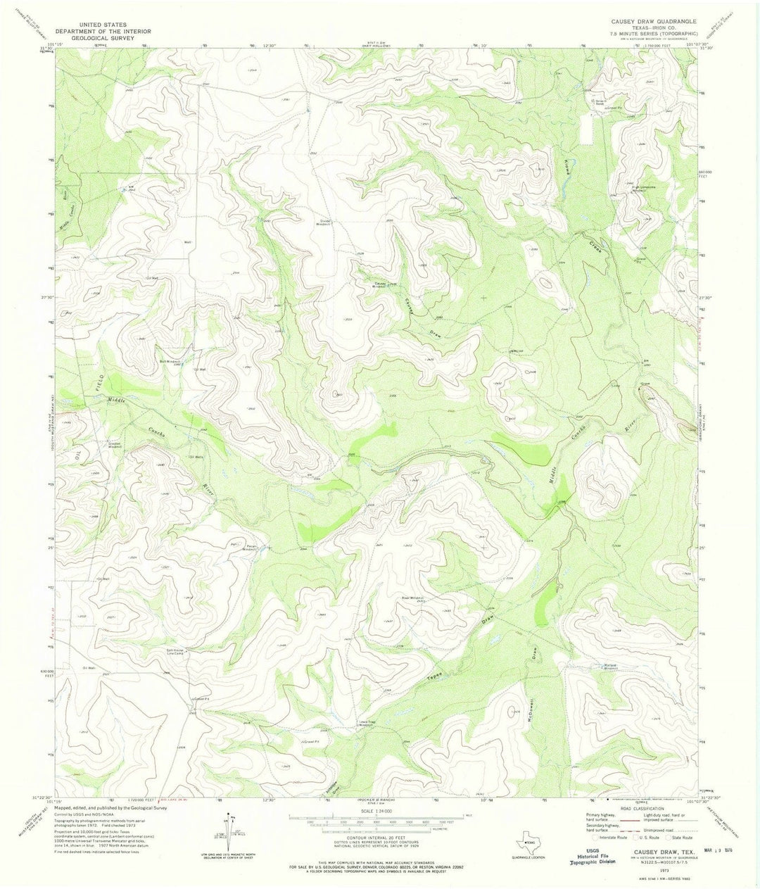 1973 Causeyraw, TX - Texas - USGS Topographic Map