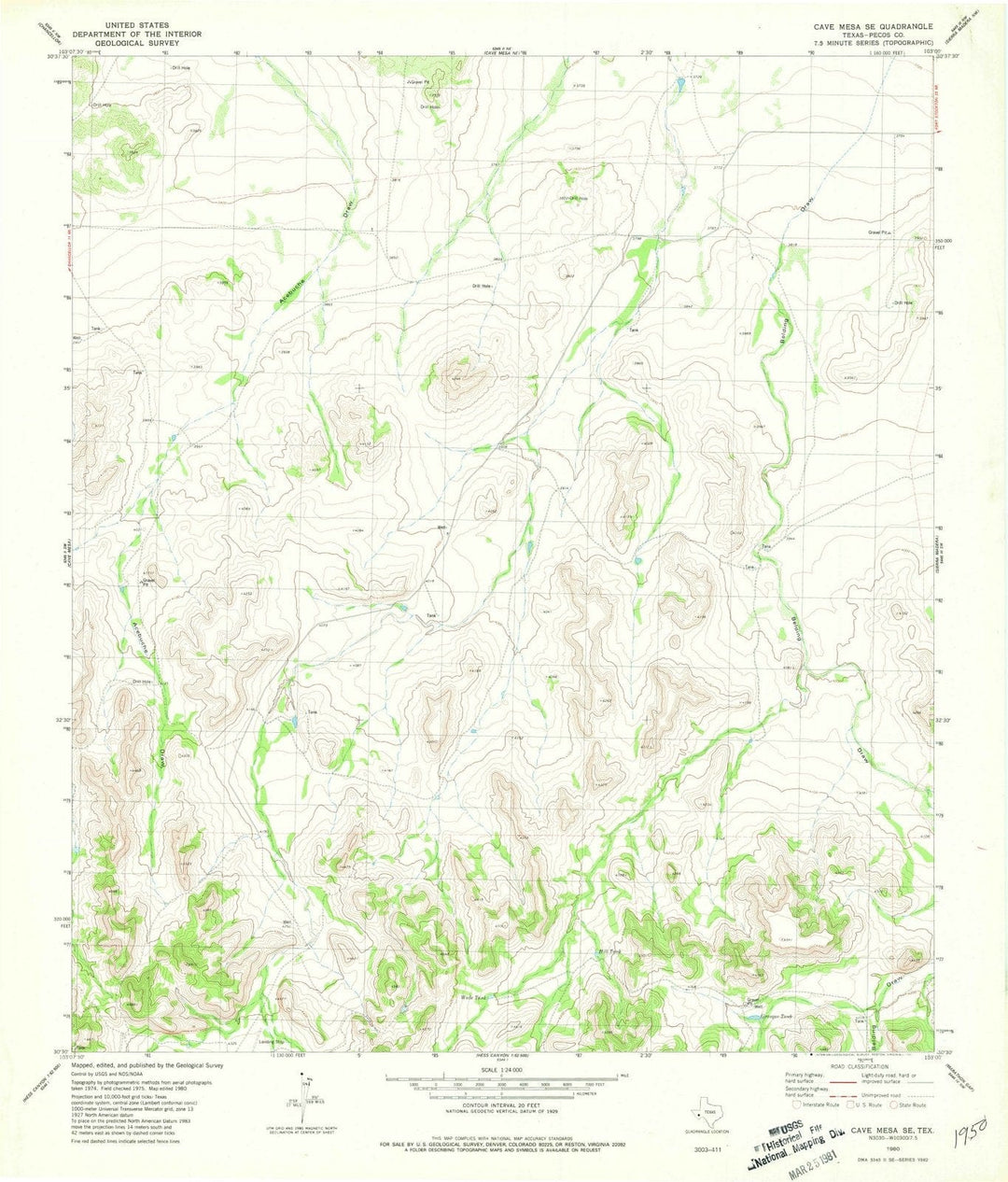 1980 Cave Mesa, TX - Texas - USGS Topographic Map