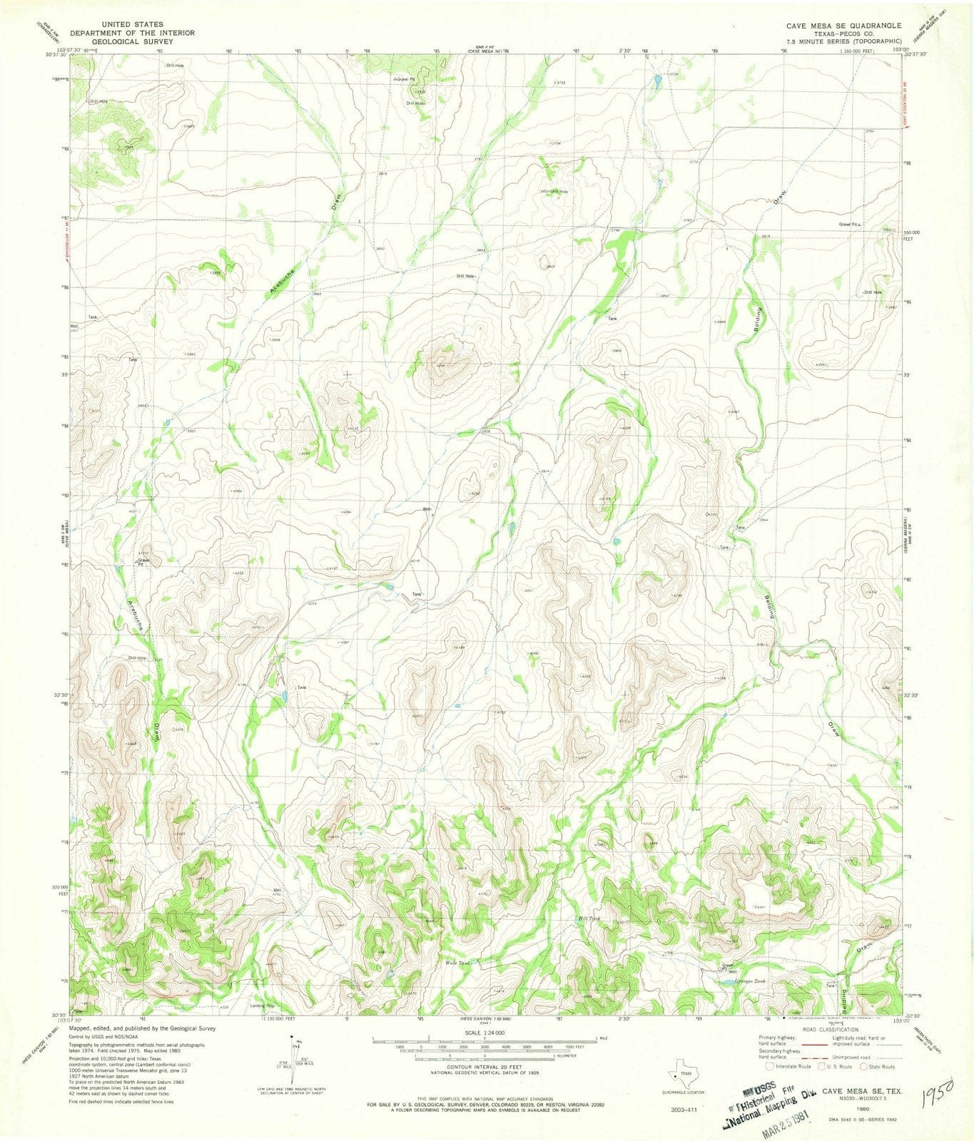 1980 Cave Mesa, TX - Texas - USGS Topographic Map