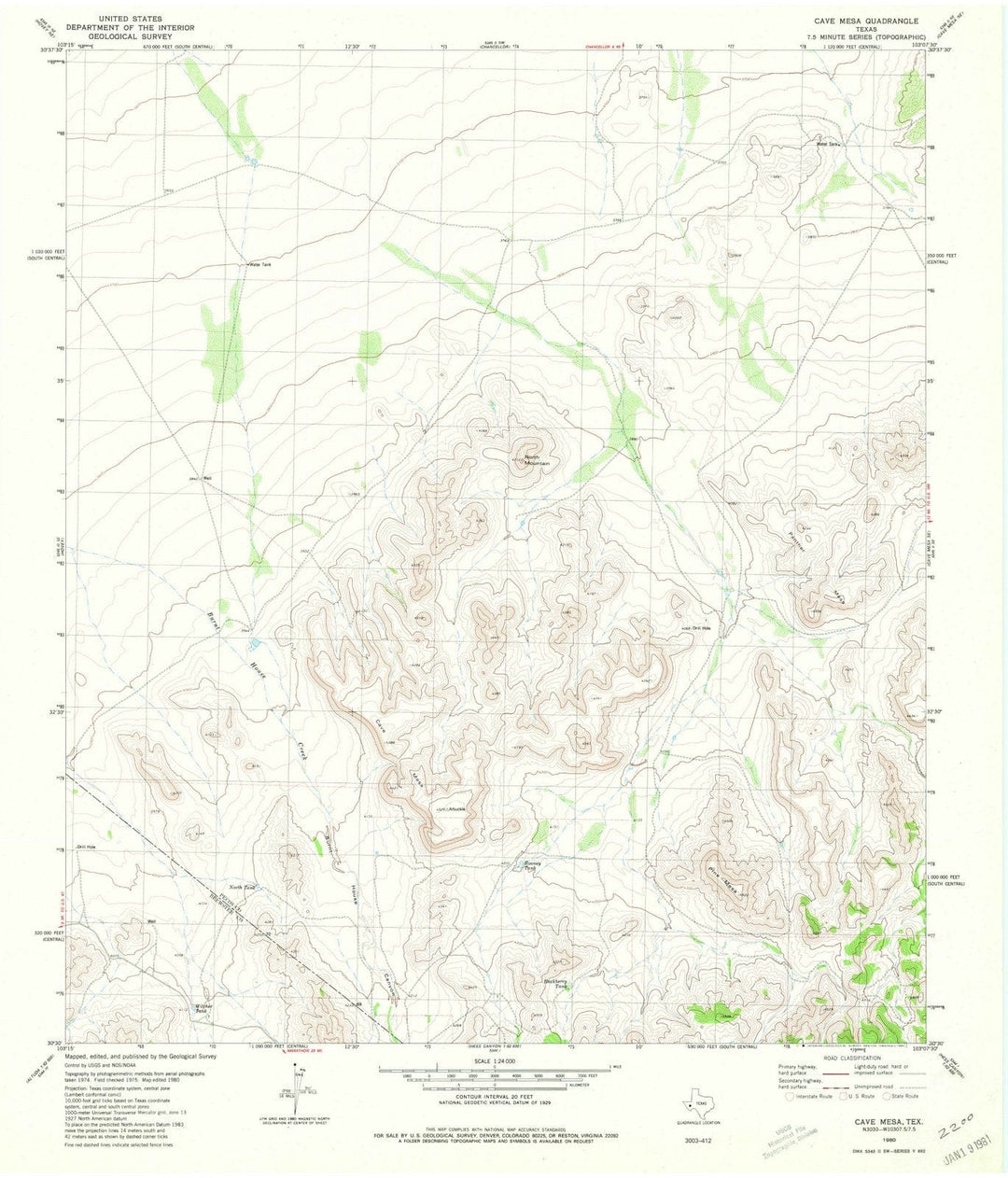 1980 Cave Mesa, TX - Texas - USGS Topographic Map v2
