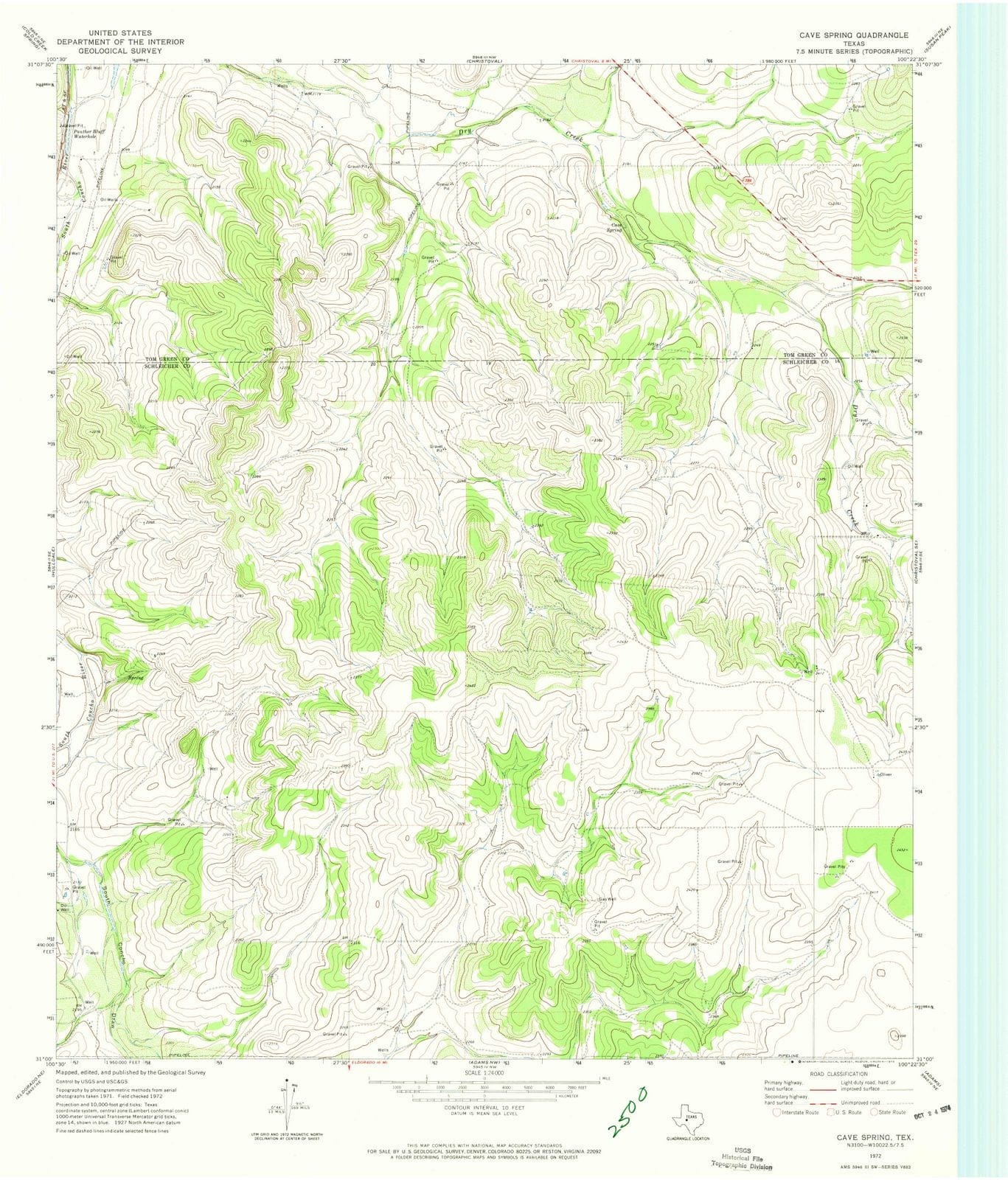 1972 Cave Spring, TX - Texas - USGS Topographic Map