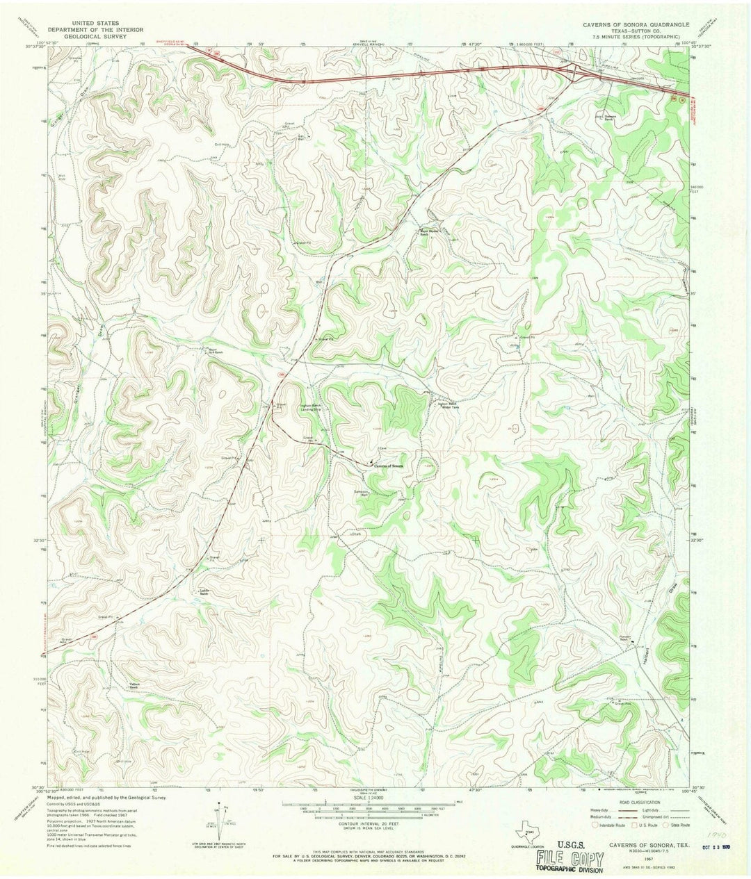 1967 Caverns of Sonora, TX - Texas - USGS Topographic Map