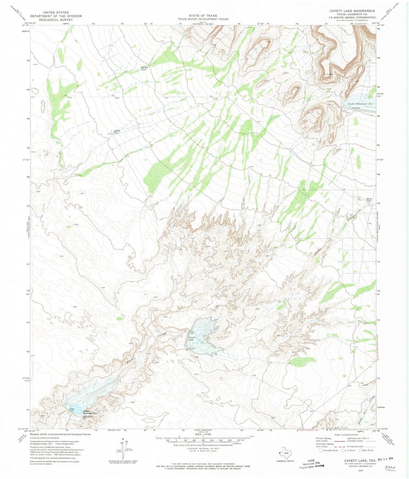 1972 Cavett Lake, TX - Texas - USGS Topographic Map