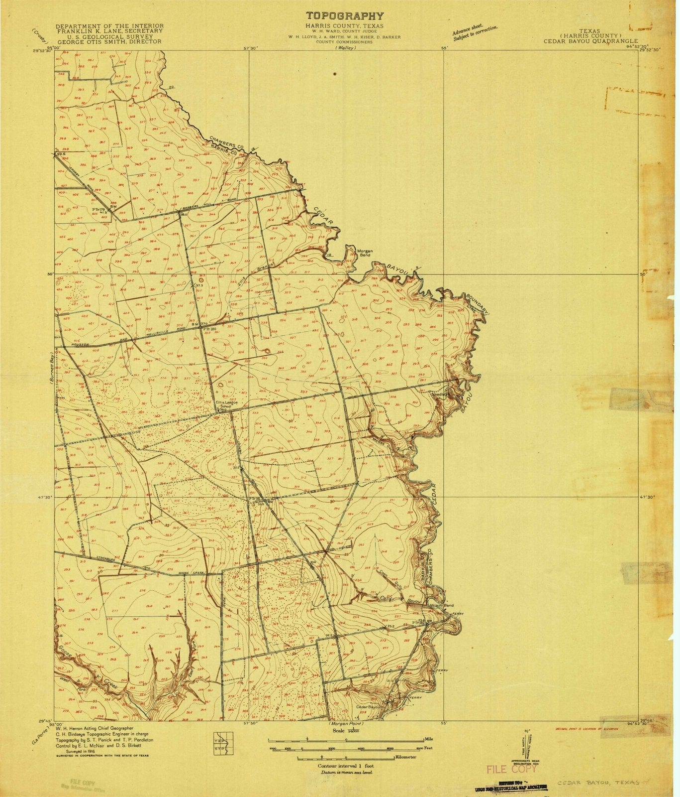 1916 Cedar Bayou, TX - Texas - USGS Topographic Map