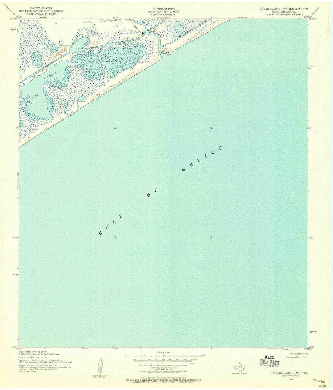 1943 Cedar Lakes East, TX - Texas - USGS Topographic Map