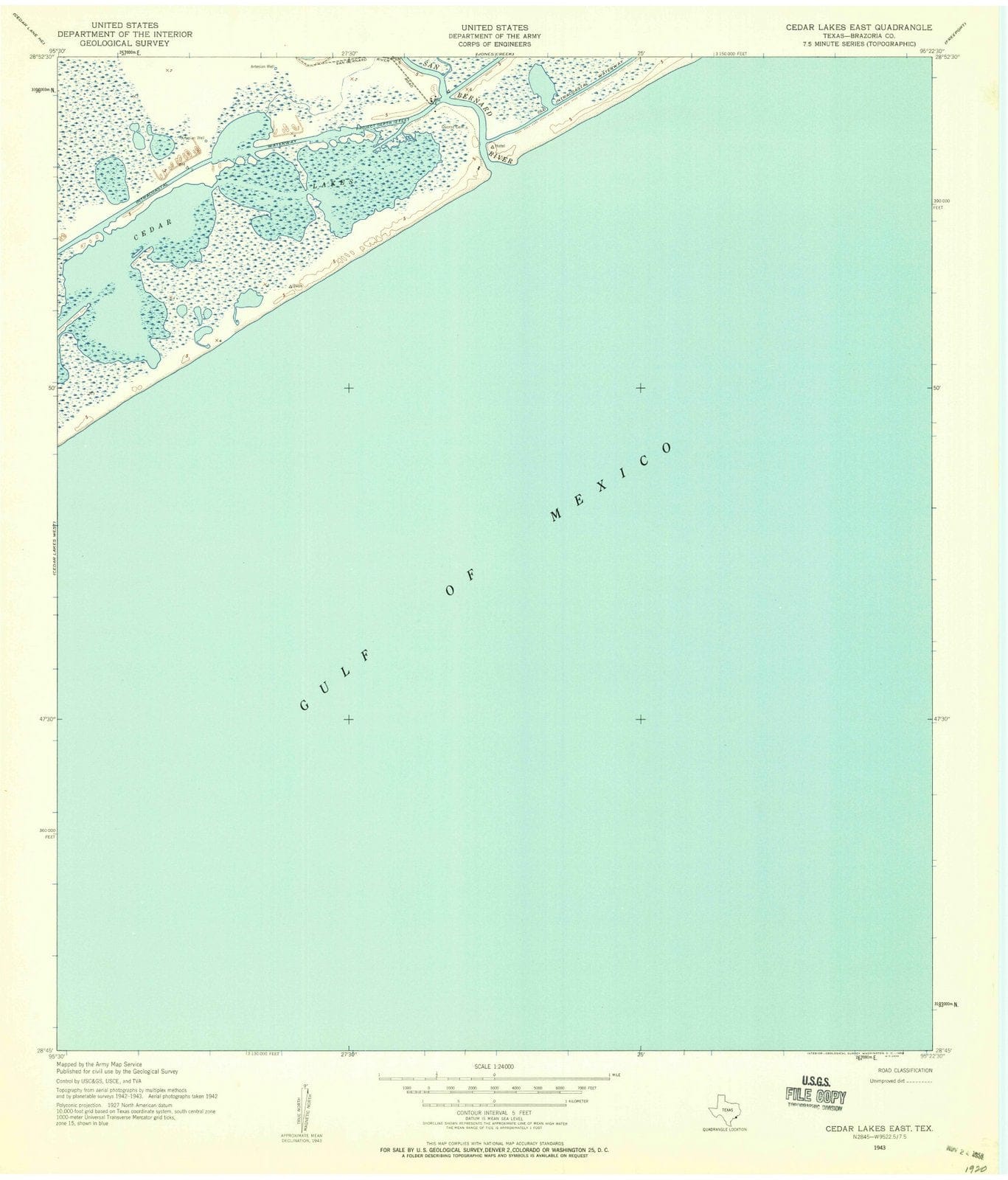1943 Cedar Lakes East, TX - Texas - USGS Topographic Map