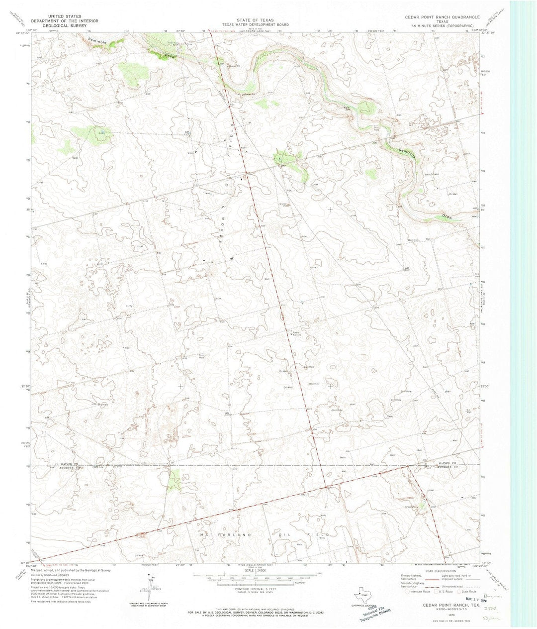 1970 Cedar Point Ranch, TX - Texas - USGS Topographic Map