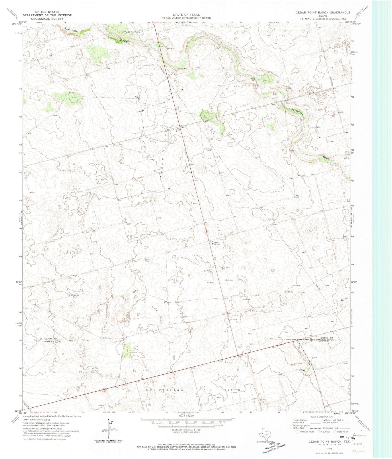 1970 Cedar Point Ranch, TX - Texas - USGS Topographic Map