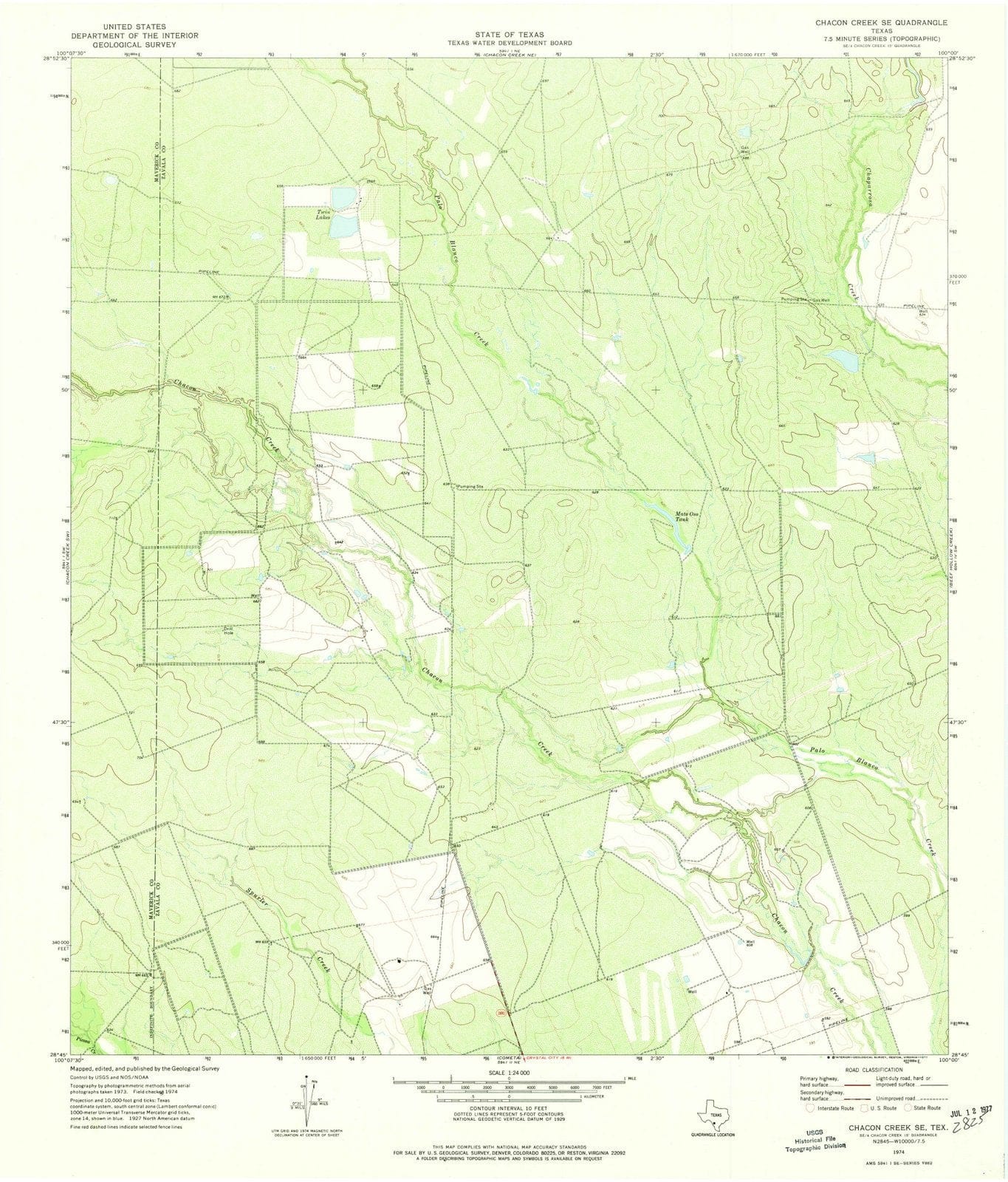 1974 Chacon Creek, TX - Texas - USGS Topographic Map v3