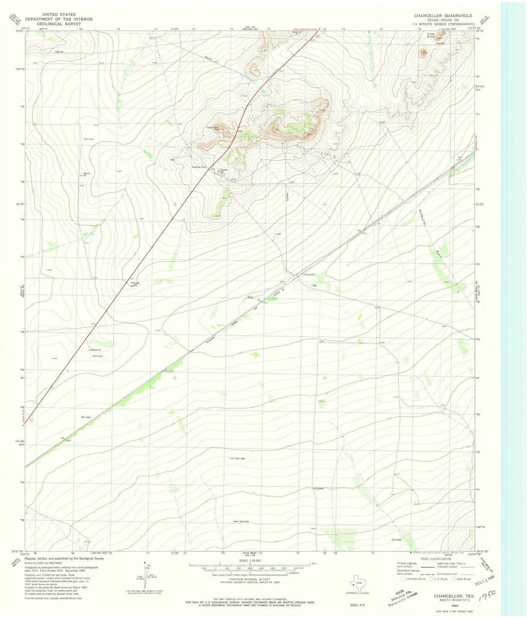 1980 Chancellor, TX - Texas - USGS Topographic Map