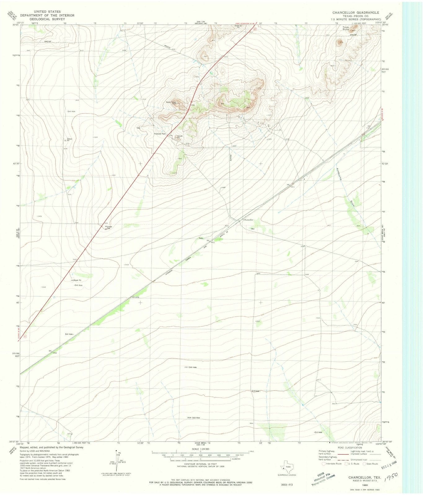 1980 Chancellor, TX - Texas - USGS Topographic Map
