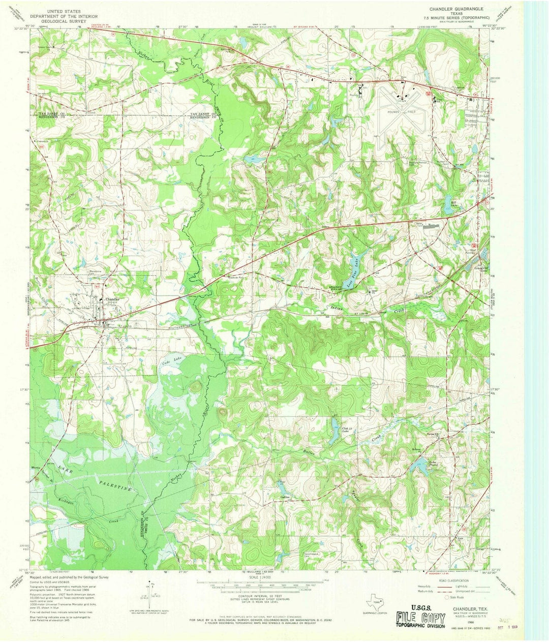 1966 Chandler, TX - Texas - USGS Topographic Map