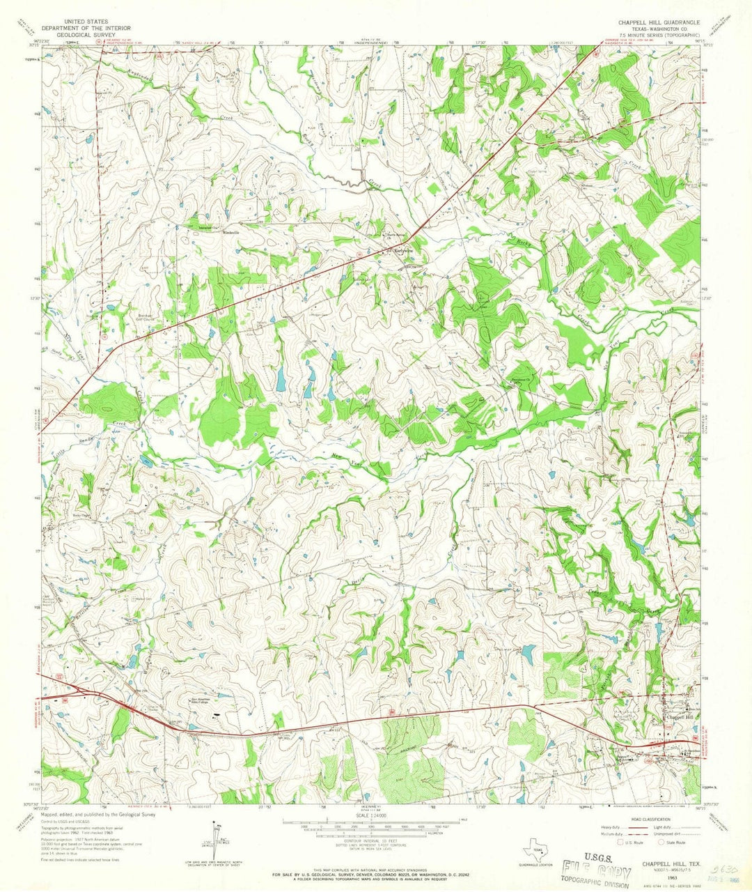 1963 Chappell Hill, TX - Texas - USGS Topographic Map