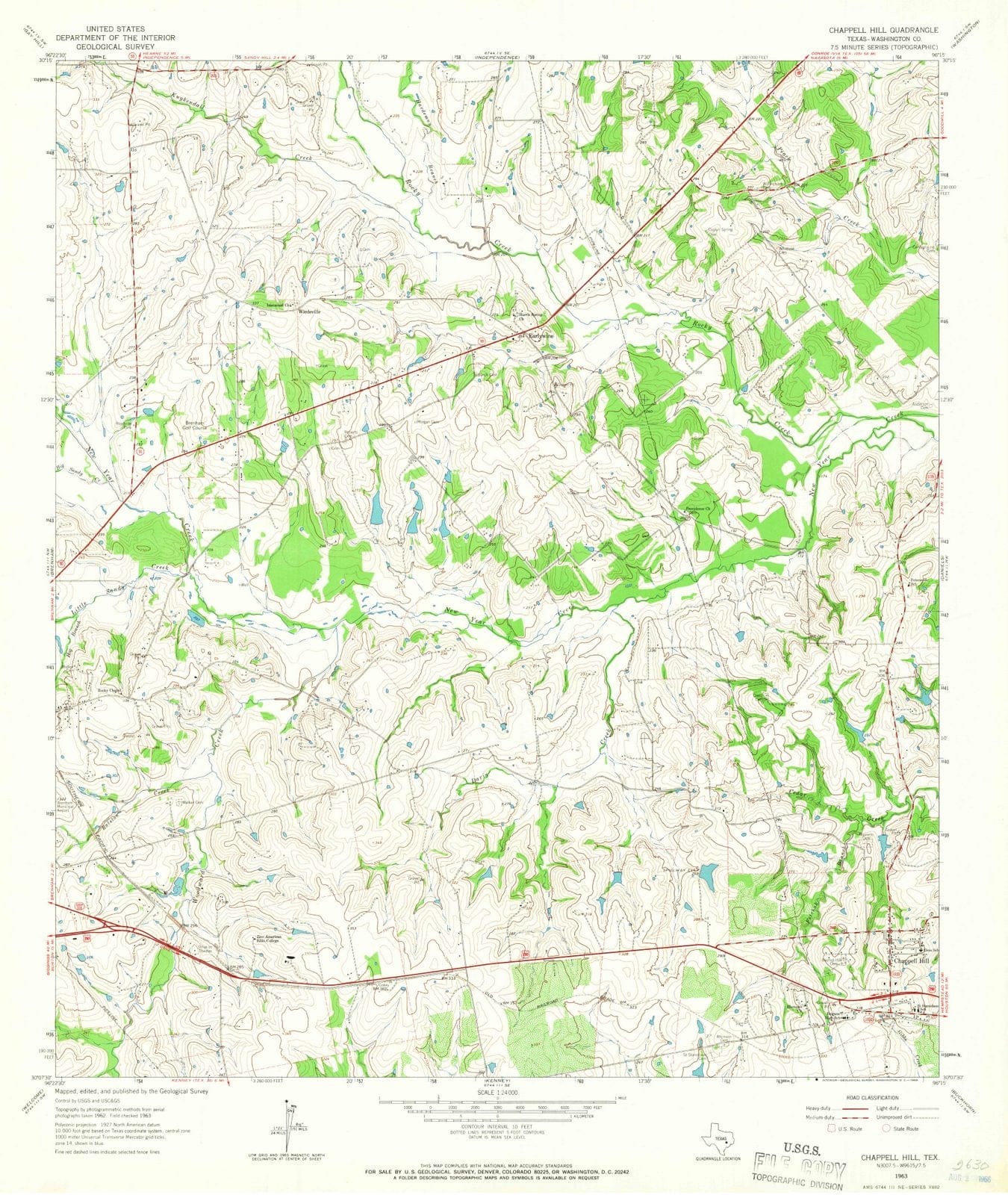 1963 Chappell Hill, TX - Texas - USGS Topographic Map