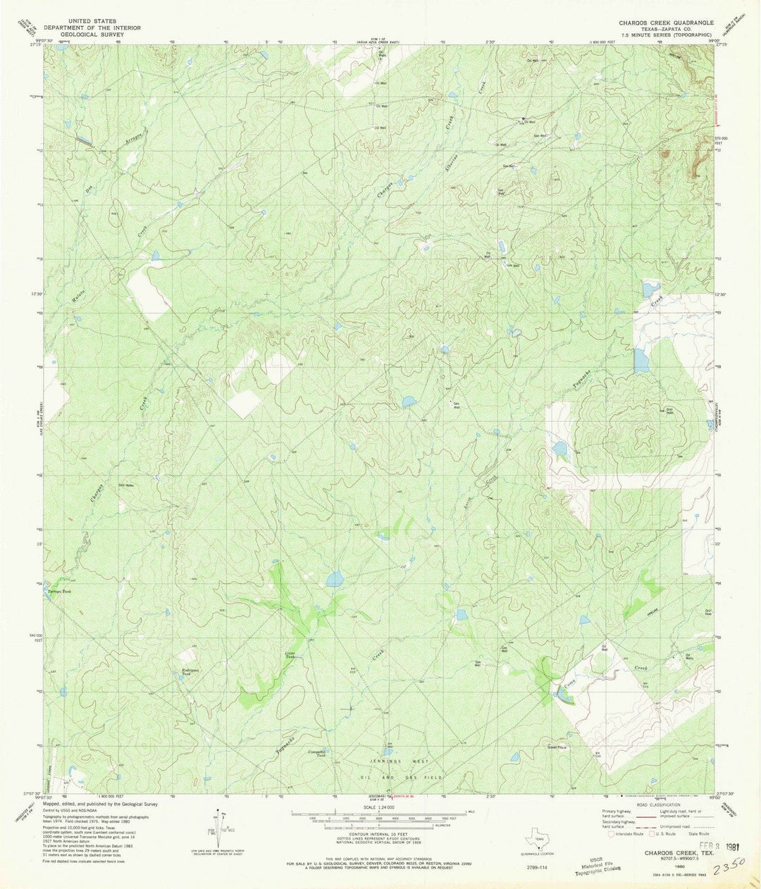 1980 Chargos Creek, TX - Texas - USGS Topographic Map