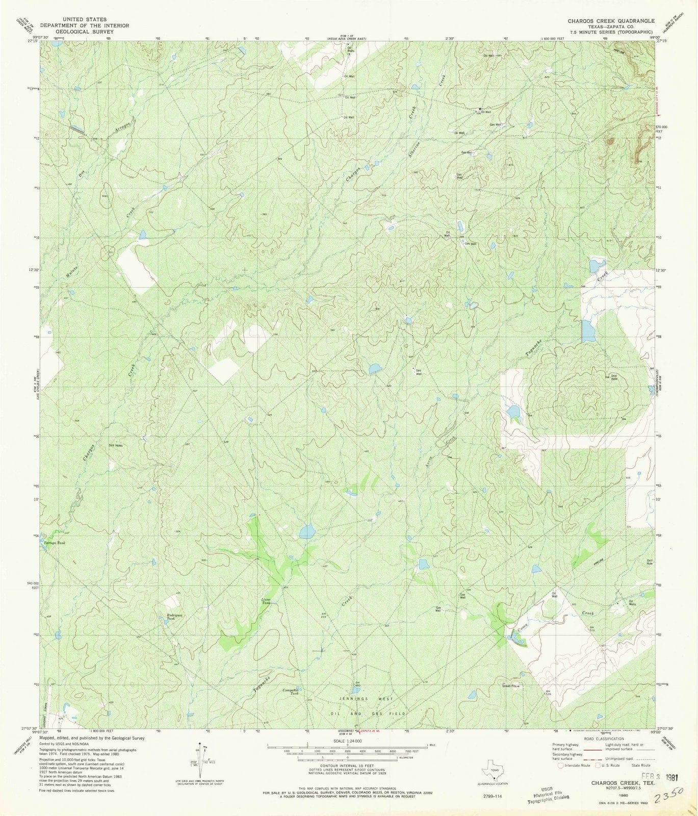 1980 Chargos Creek, TX - Texas - USGS Topographic Map