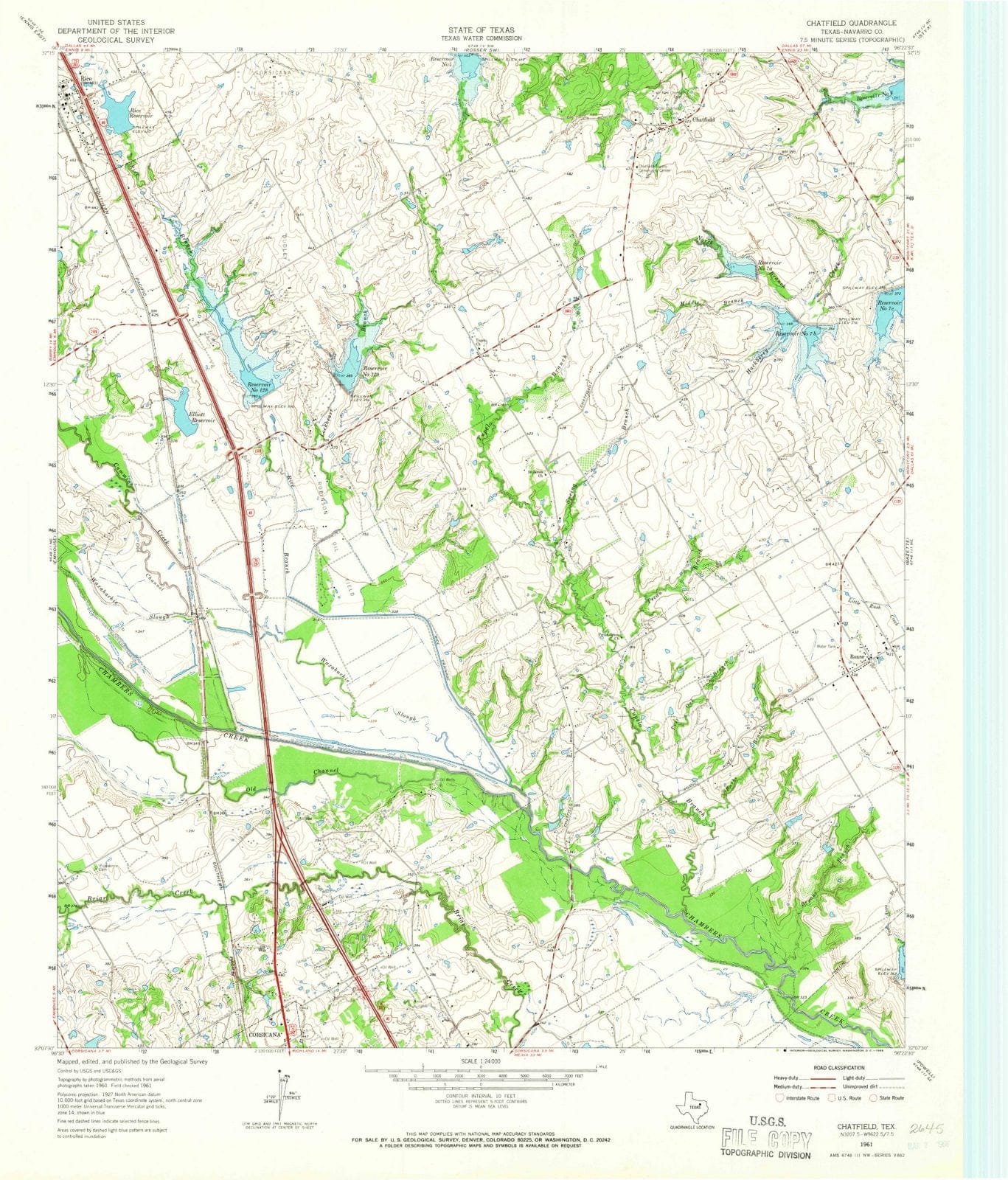 1961 Chatfield, TX - Texas - USGS Topographic Map