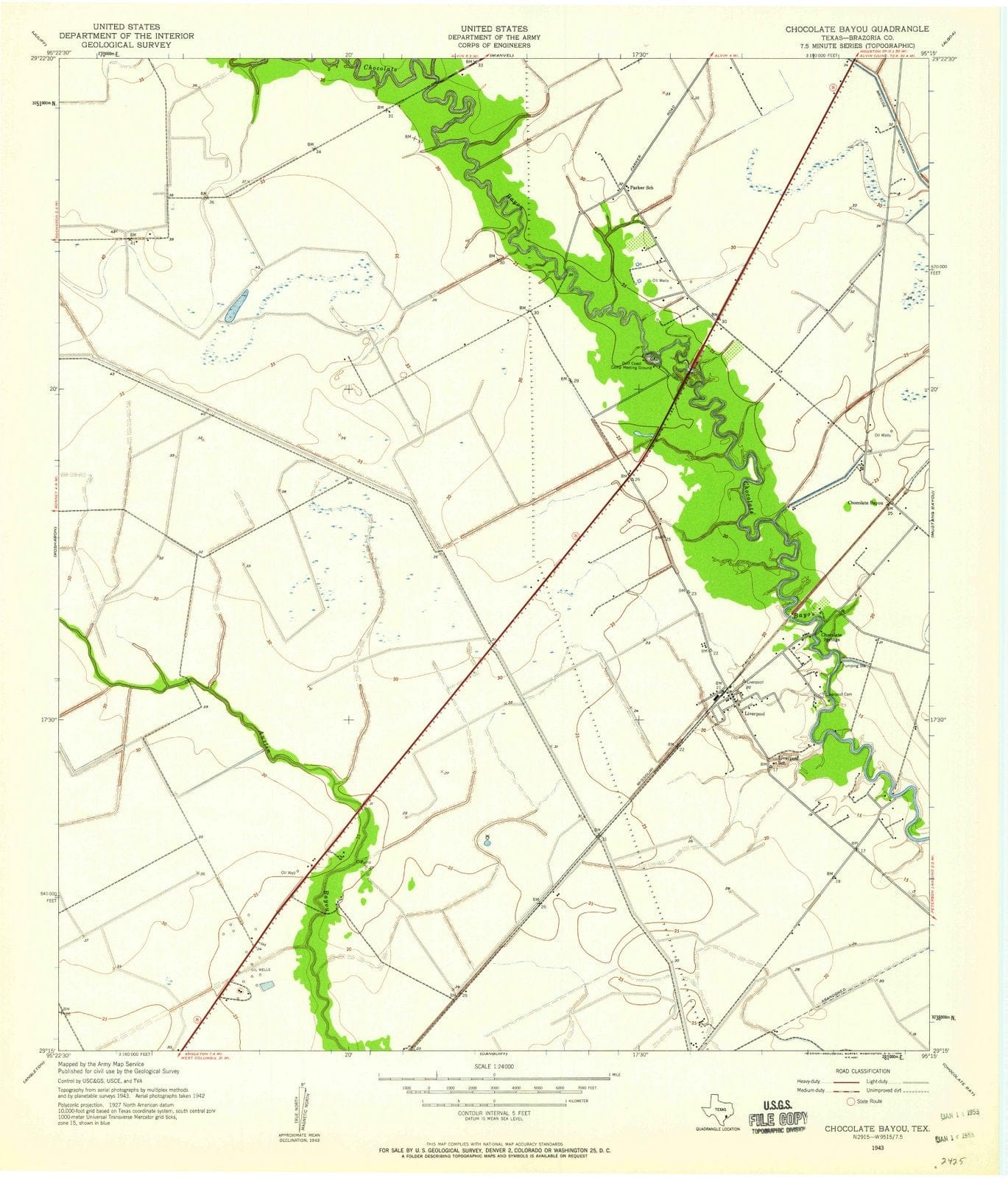 1943 Chocolate Bayou, TX - Texas - USGS Topographic Map
