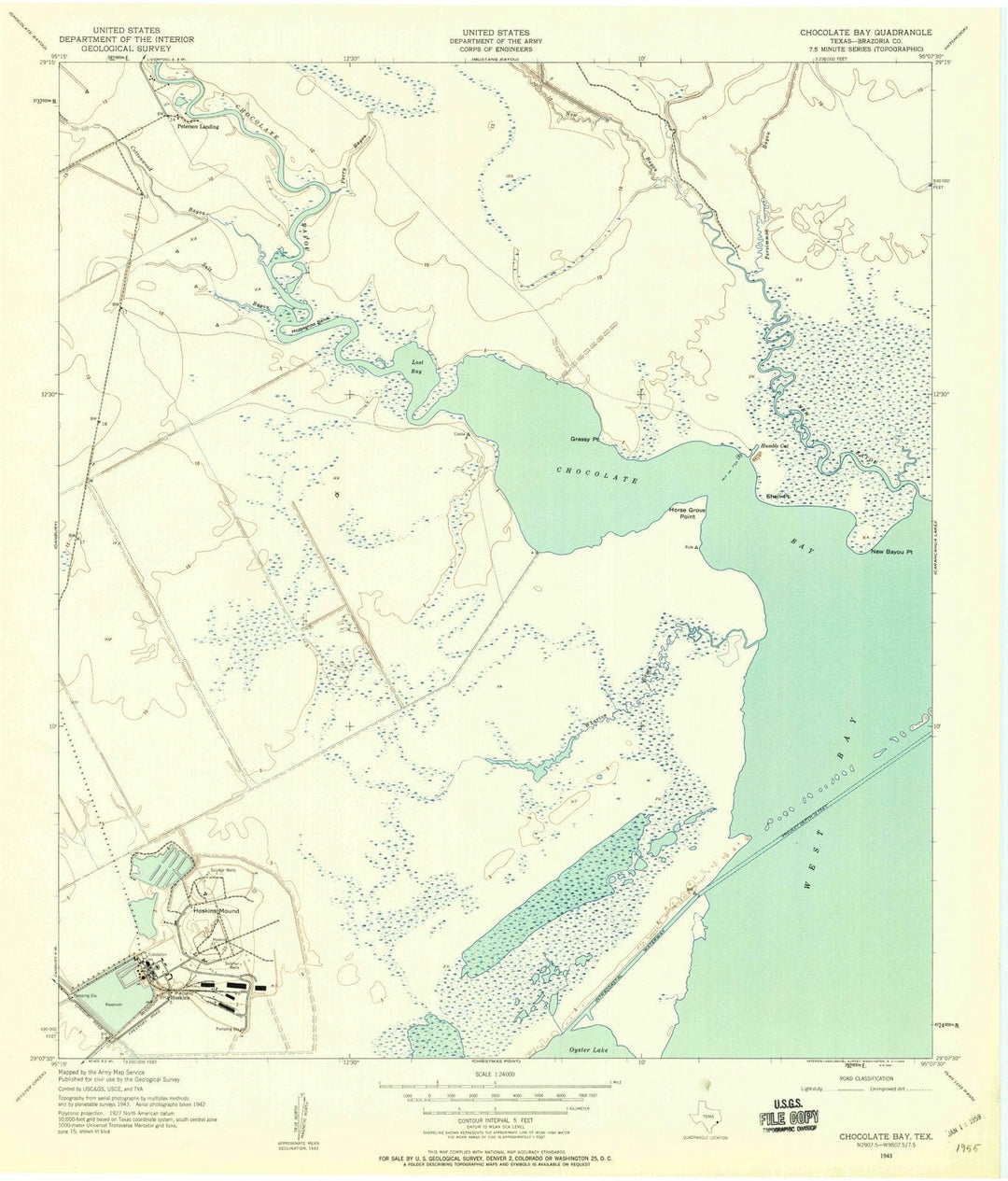 1943 Chocolate Bay, TX - Texas - USGS Topographic Map