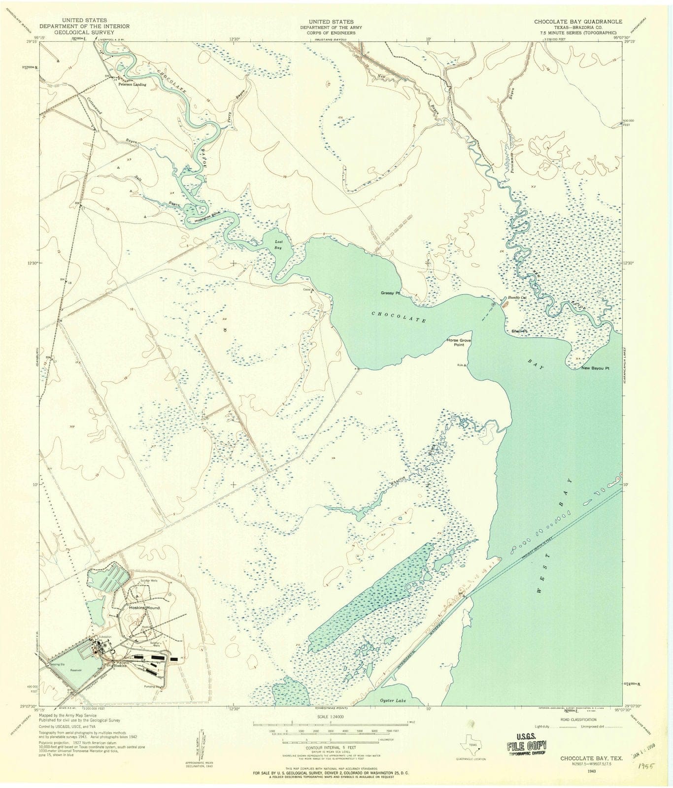 1943 Chocolate Bay, TX - Texas - USGS Topographic Map