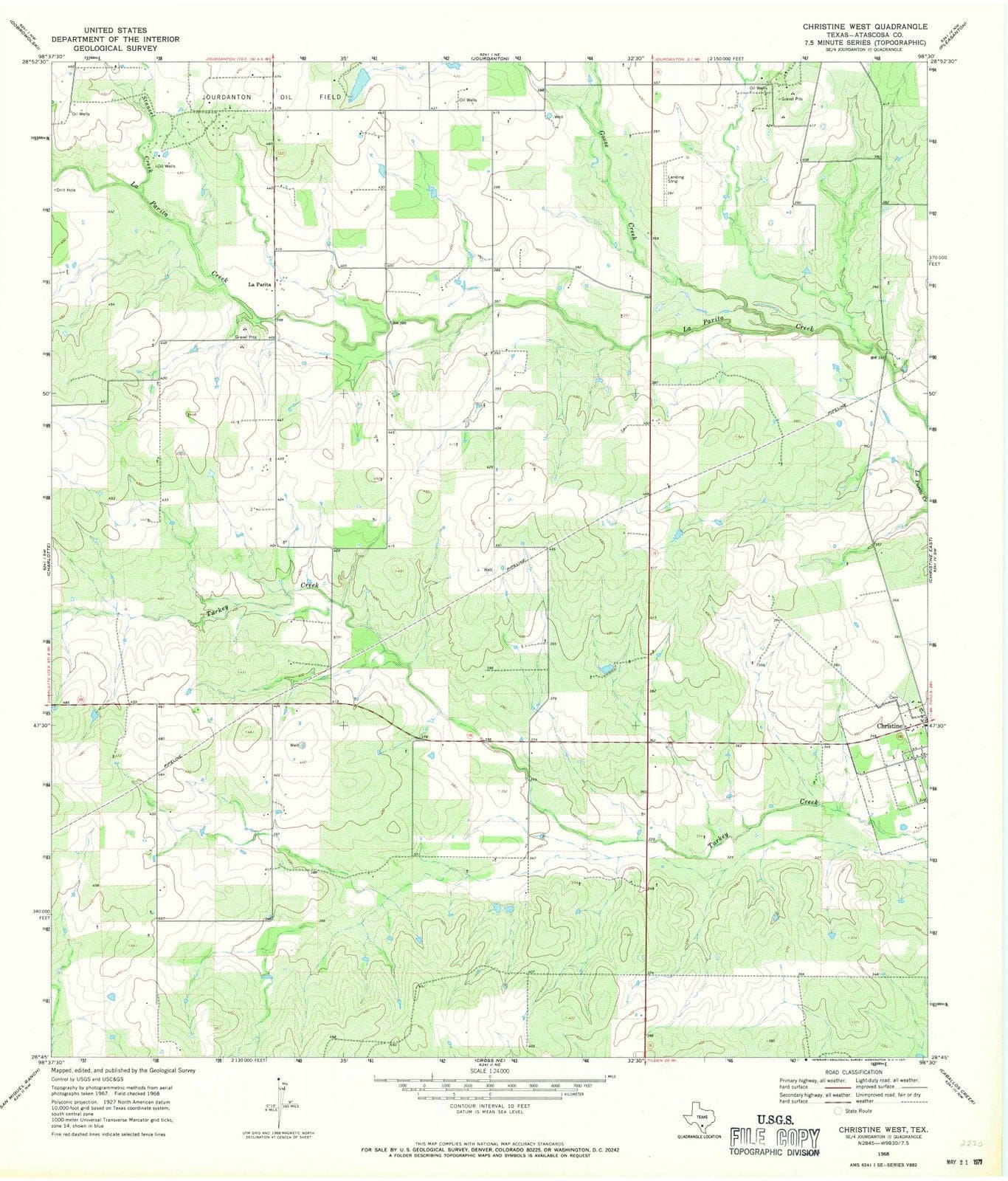 1968 Christine West, TX - Texas - USGS Topographic Map