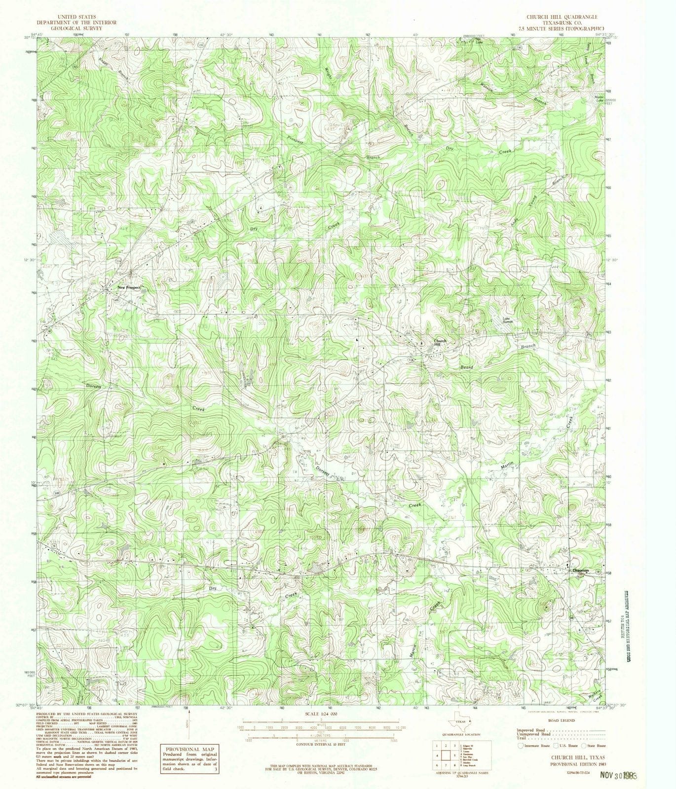 1983 Church Hill, TX - Texas - USGS Topographic Map