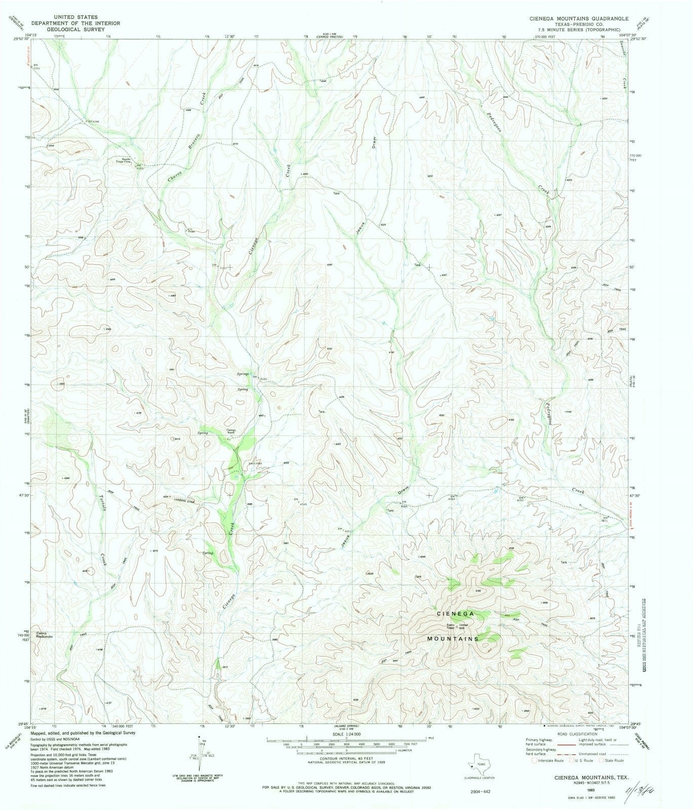 1983 Cienega Mountains, TX - Texas - USGS Topographic Map