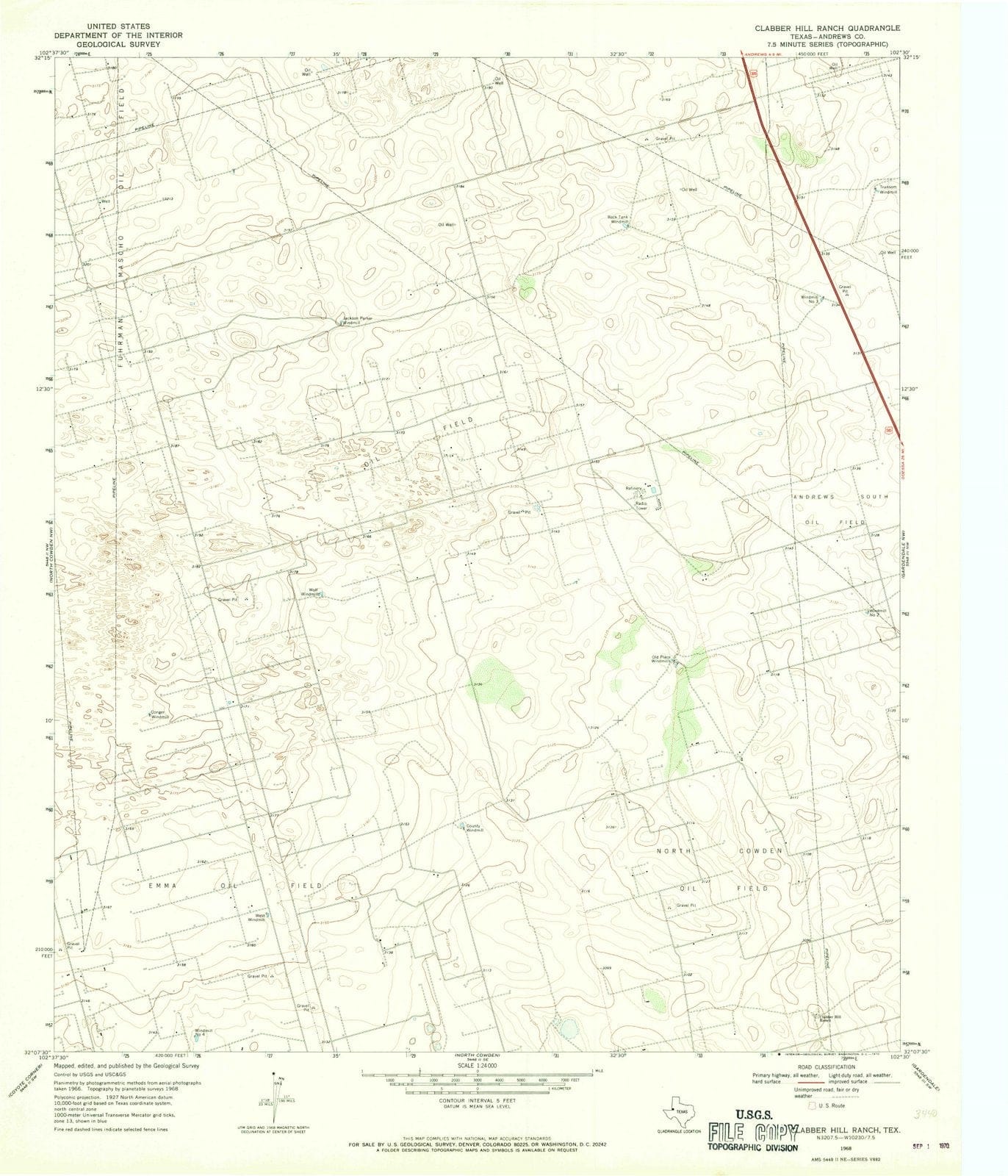 1968 Clabber Hill Ranch, TX - Texas - USGS Topographic Map