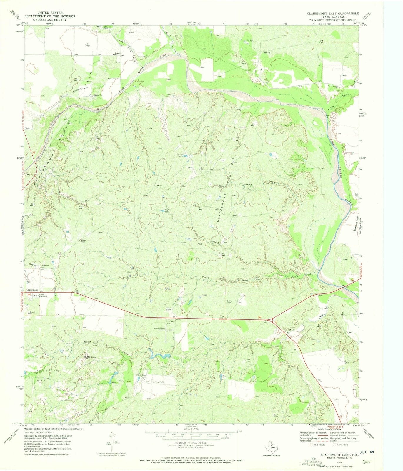 1969 Clairemont East, TX - Texas - USGS Topographic Map