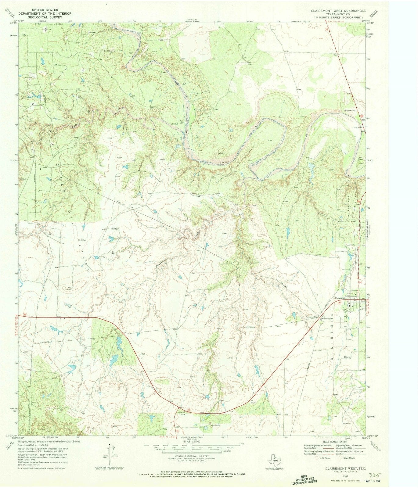 1969 Clairemont West, TX - Texas - USGS Topographic Map