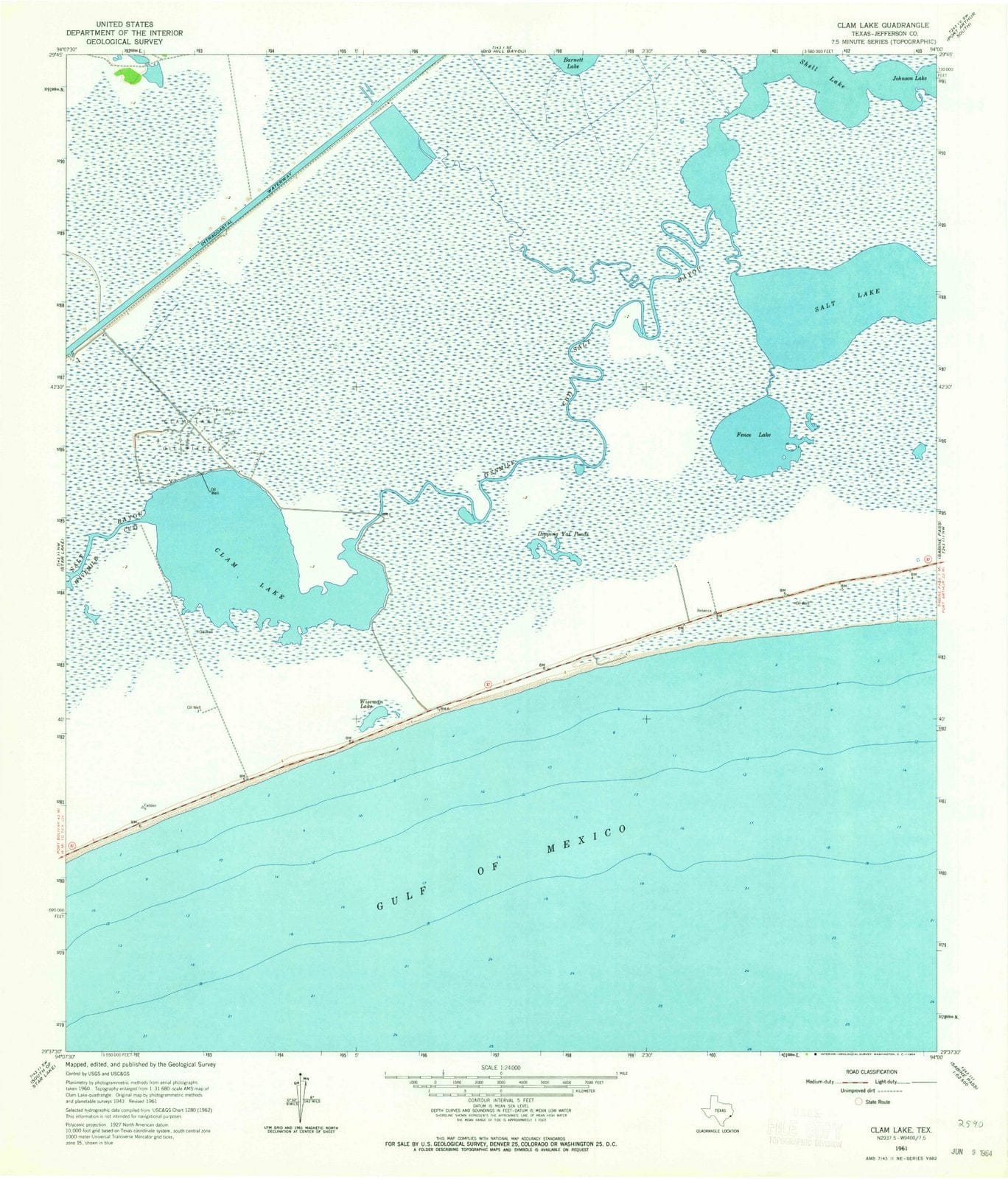 1961 Clam Lake, TX - Texas - USGS Topographic Map
