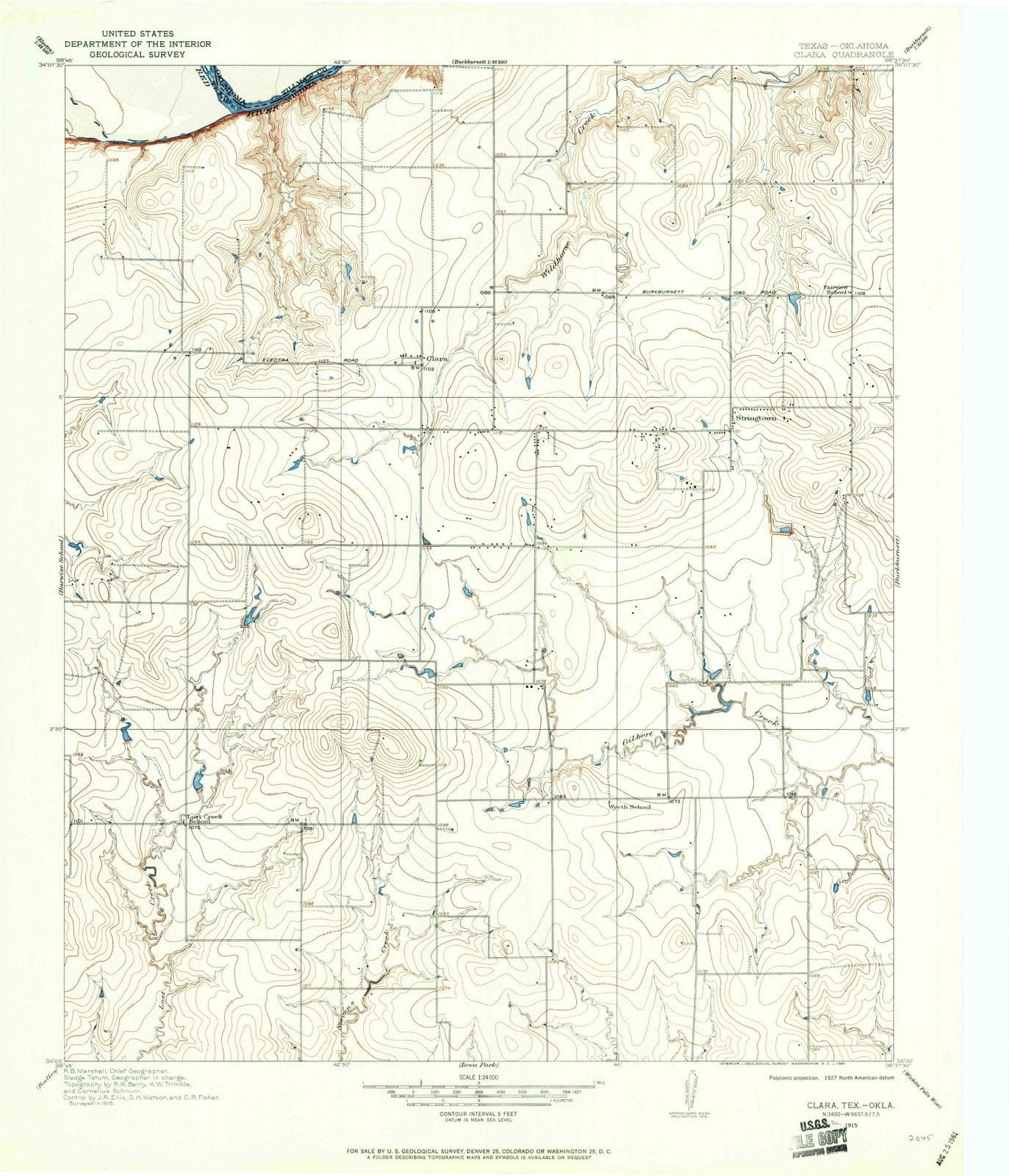 1915 Clara, TX - Texas - USGS Topographic Map