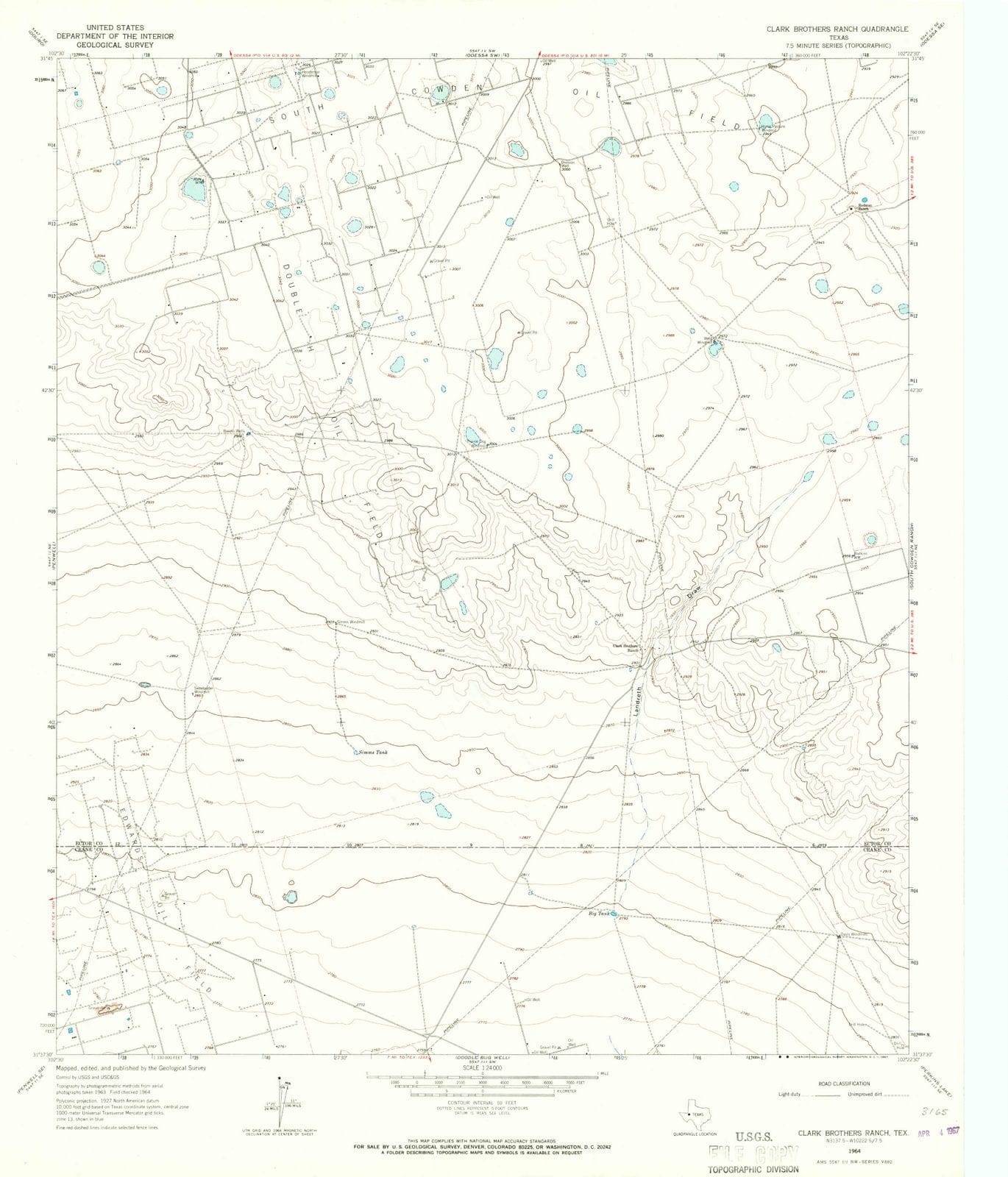 1964 Clark Brothers Ranch, TX - Texas - USGS Topographic Map