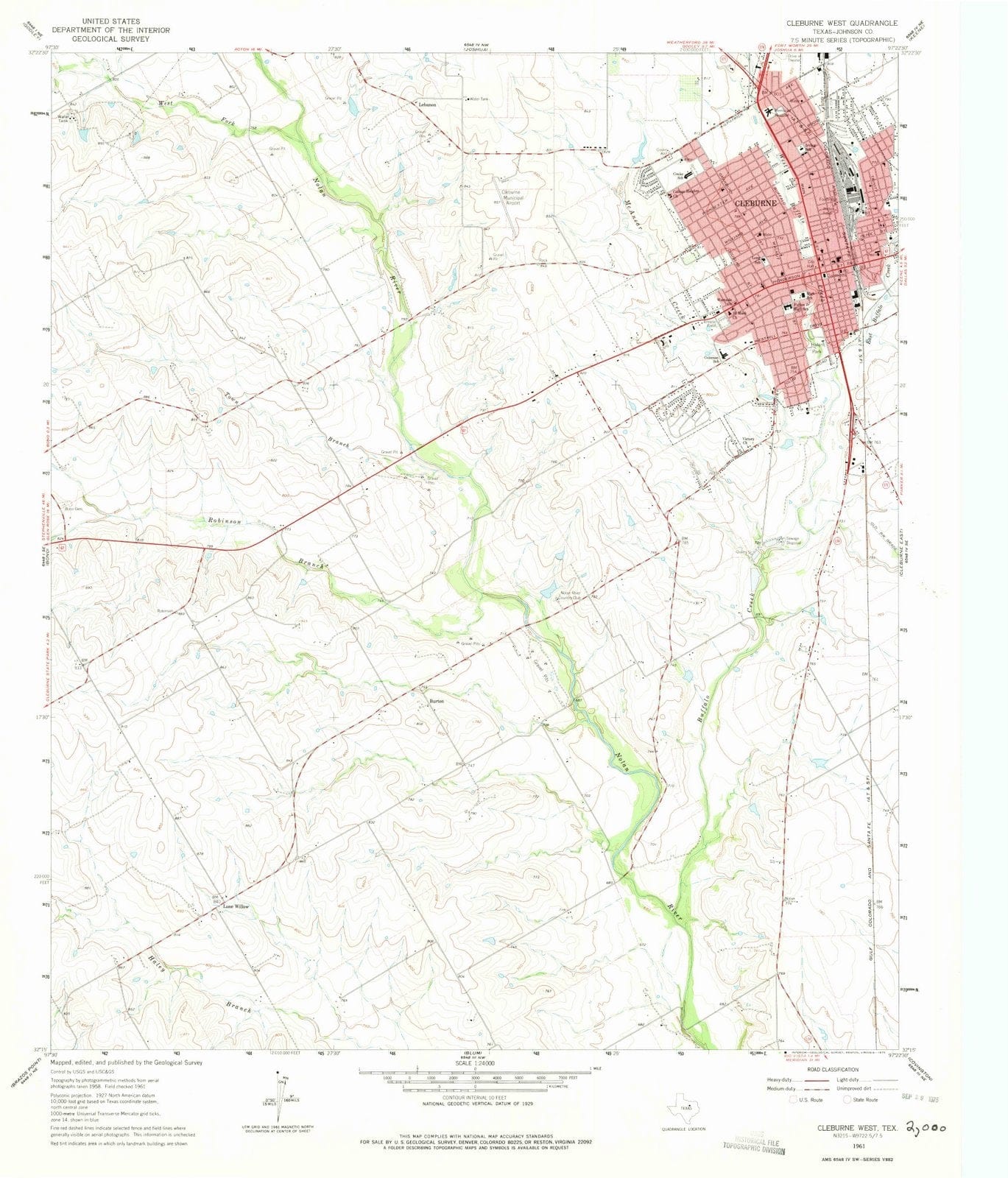 1961 Cleburne West, TX - Texas - USGS Topographic Map