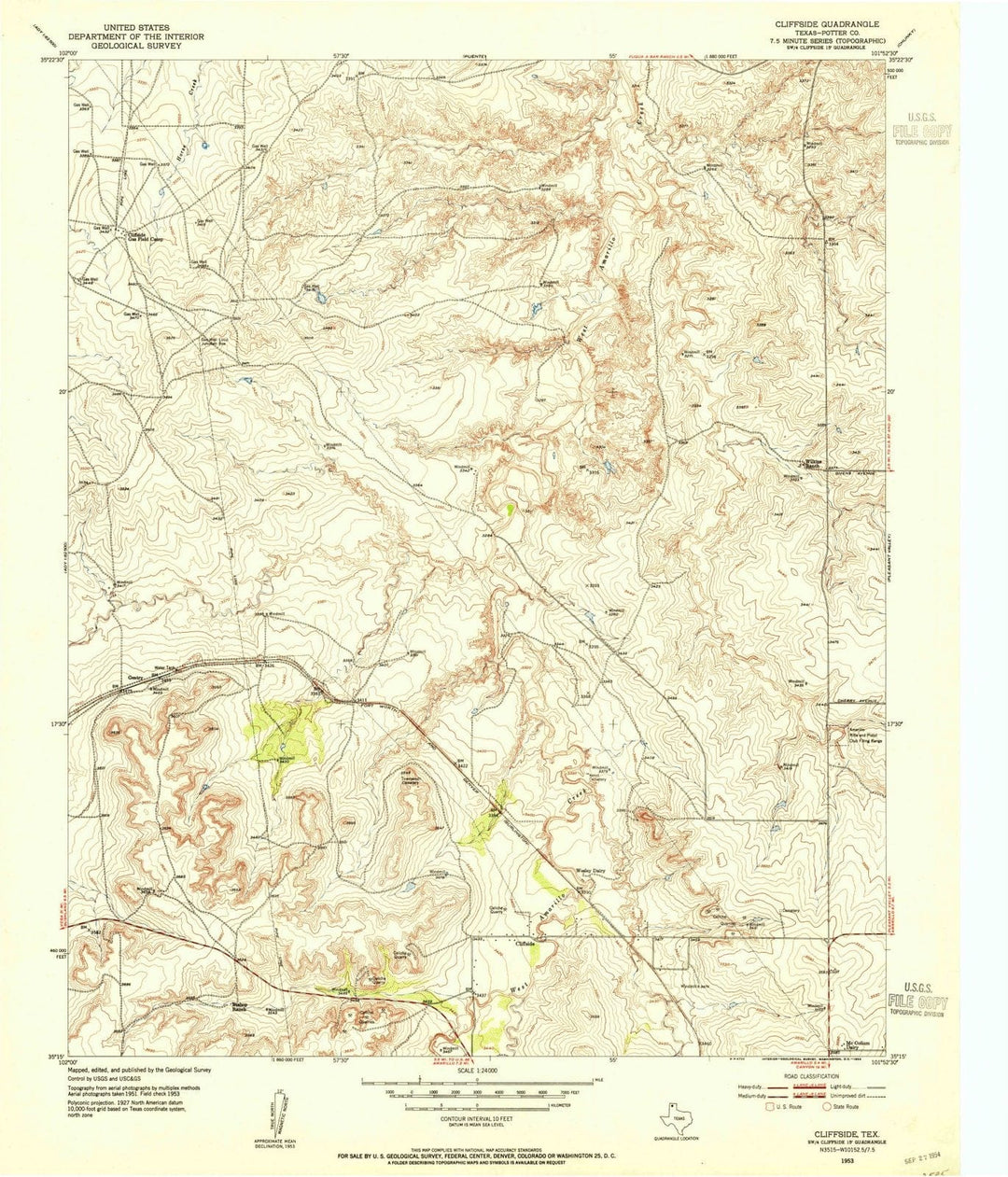 1953 Cliffside, TX - Texas - USGS Topographic Map
