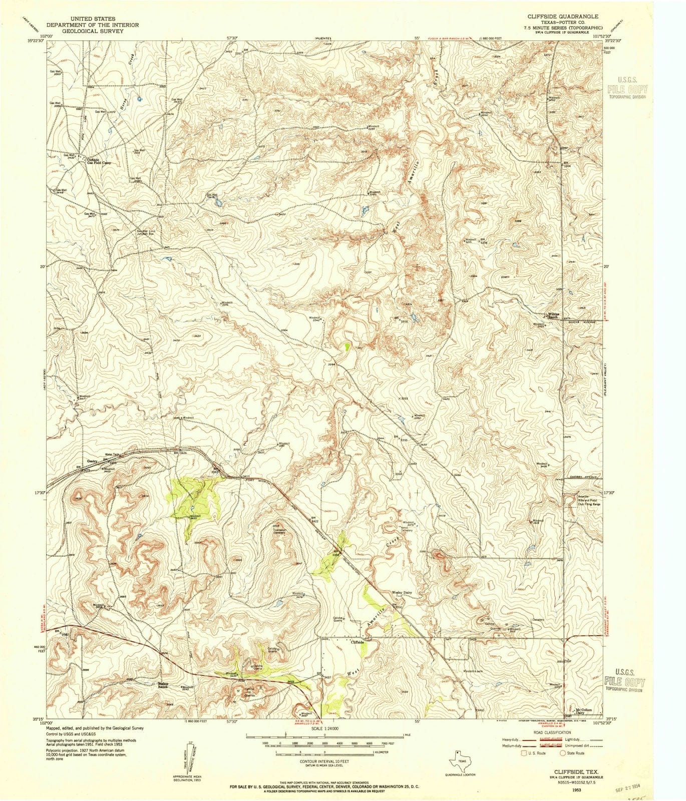 1953 Cliffside, TX - Texas - USGS Topographic Map