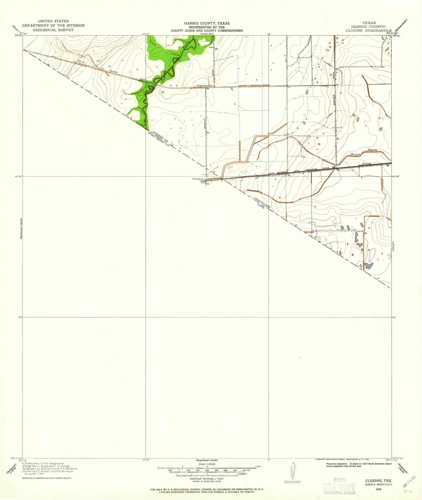 1915 Clodine, TX - Texas - USGS Topographic Map