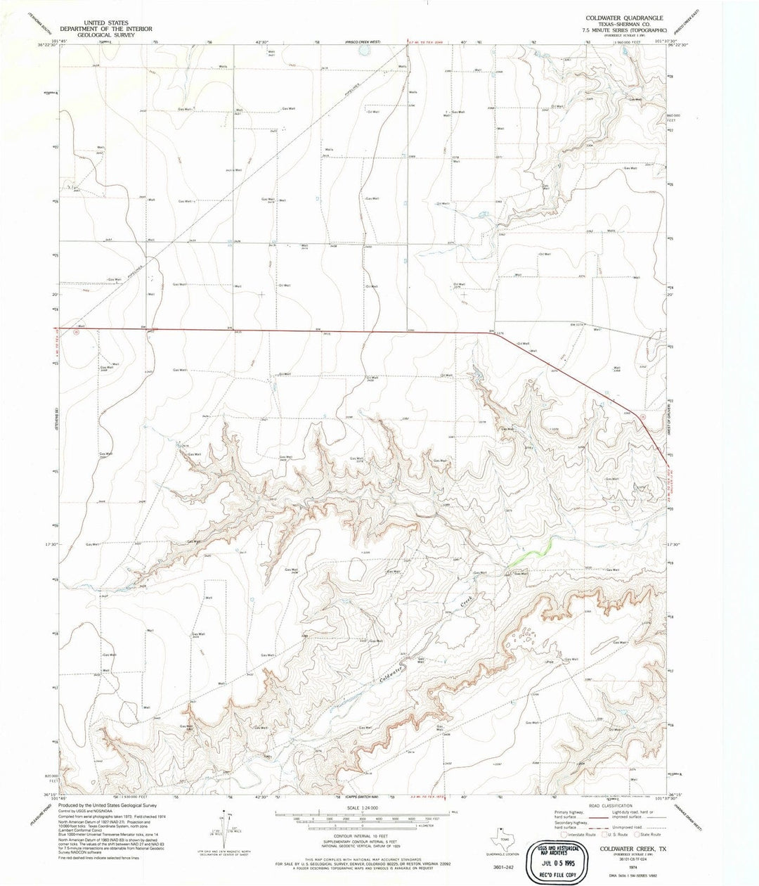 1974 Coldwater Creek, TX - Texas - USGS Topographic Map