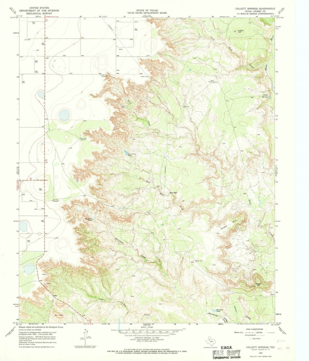 1966 Collett Springs, TX - Texas - USGS Topographic Map