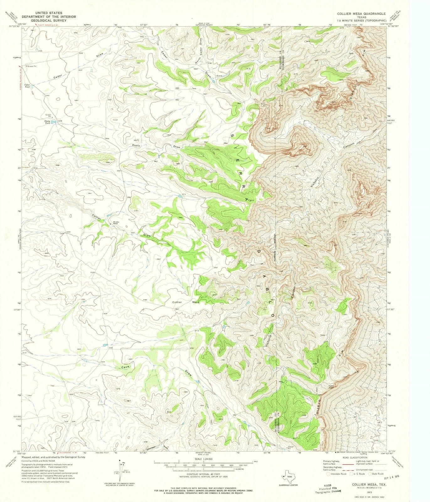 1973 Collier Mesa, TX - Texas - USGS Topographic Map