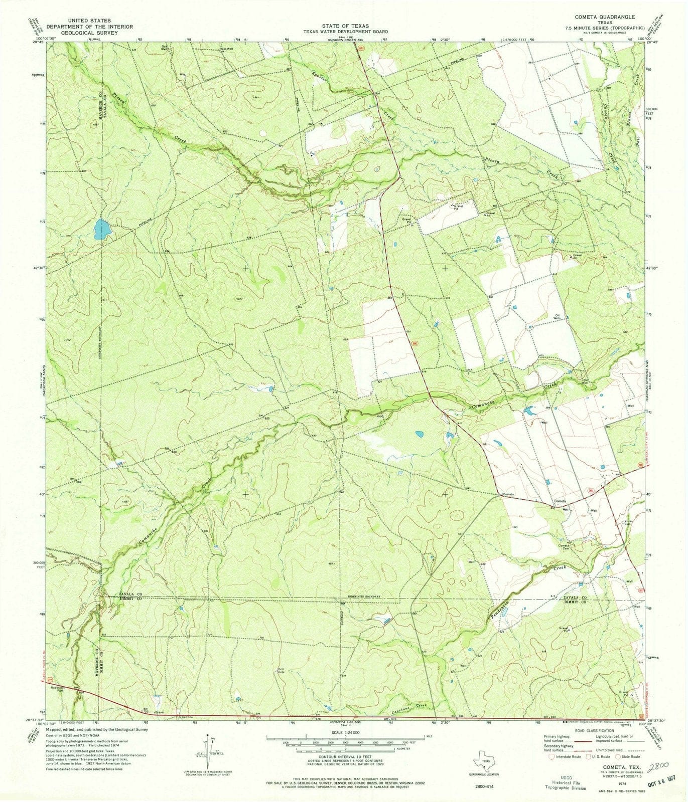 1974 Cometa, TX - Texas - USGS Topographic Map
