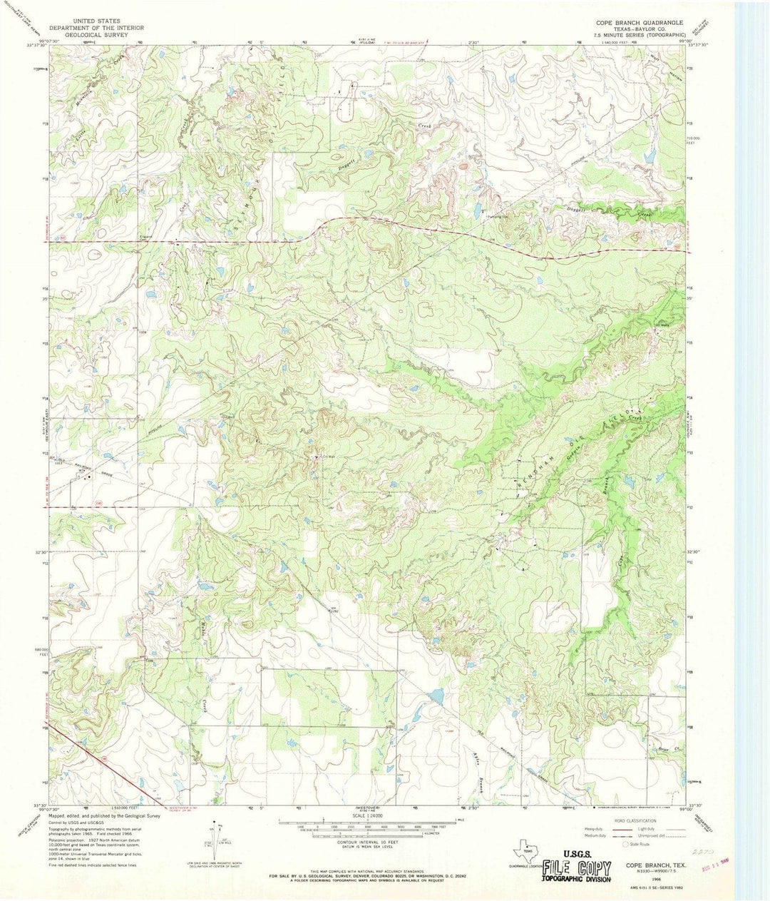 1966 Cope Branch, TX - Texas - USGS Topographic Map
