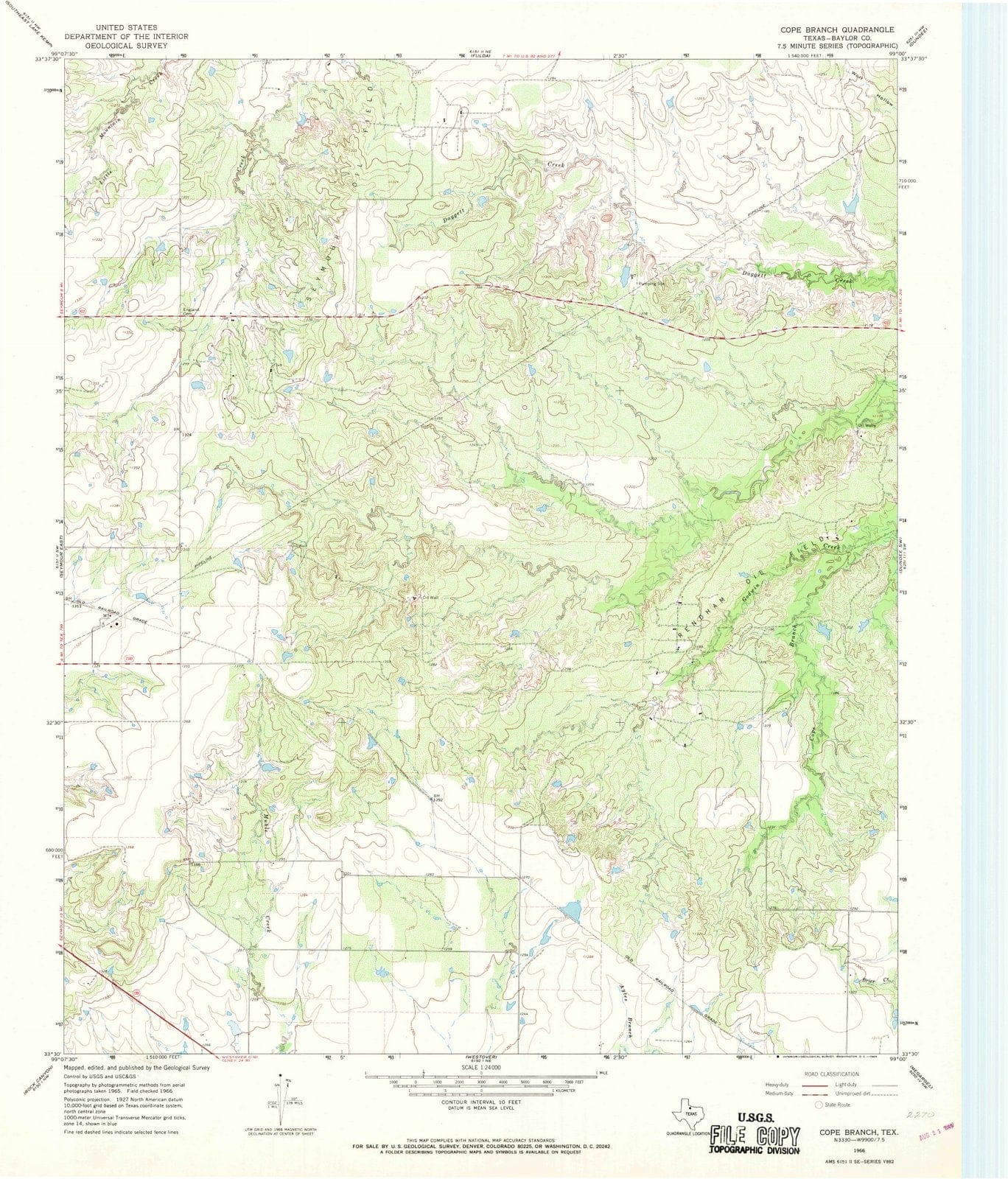 1966 Cope Branch, TX - Texas - USGS Topographic Map