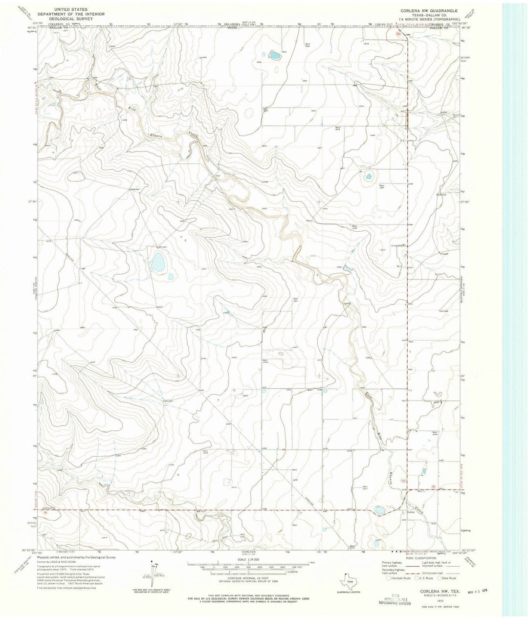 1973 Corlena, TX - Texas - USGS Topographic Map