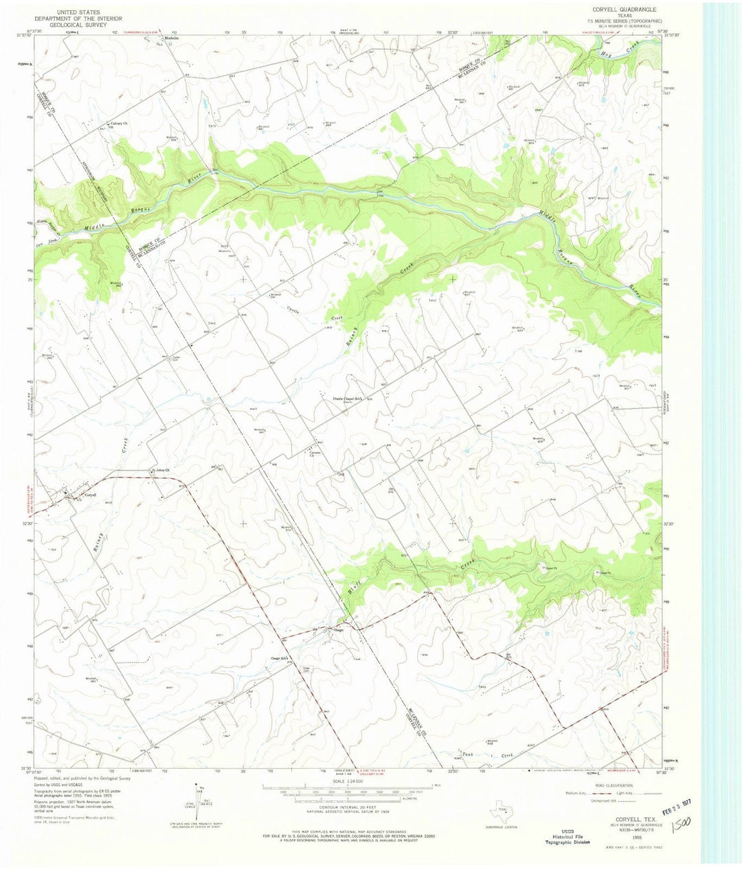 1955 Coryell, TX - Texas - USGS Topographic Map