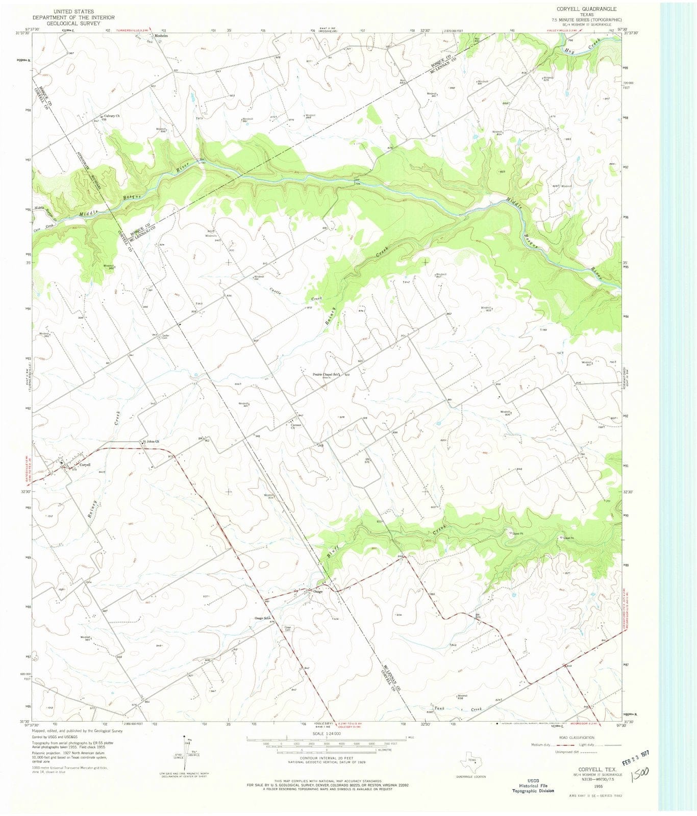 1955 Coryell, TX - Texas - USGS Topographic Map