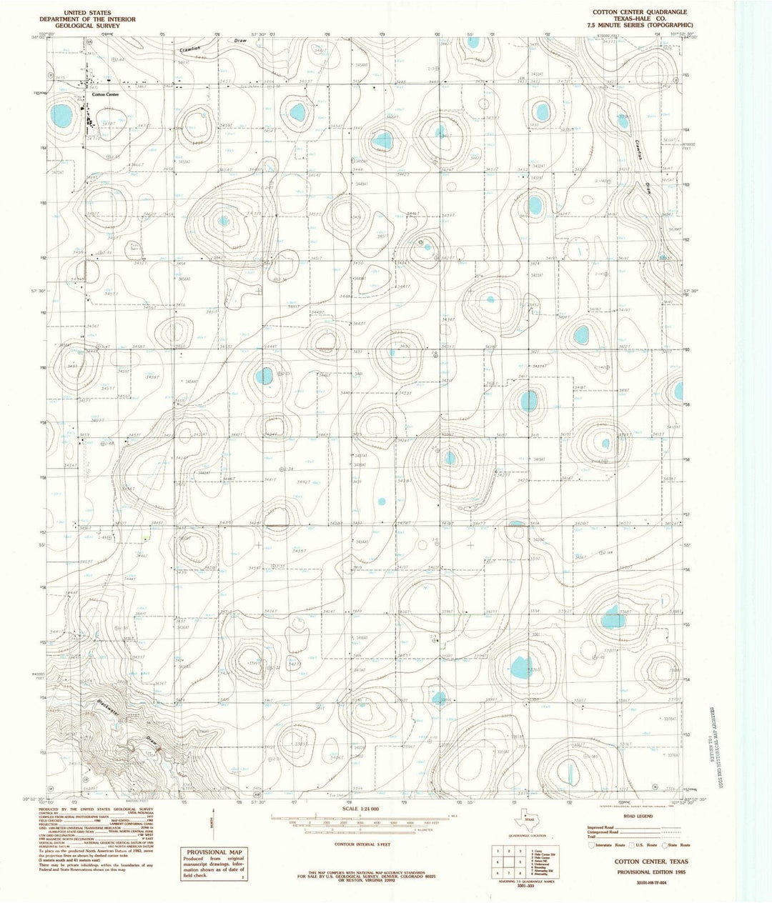 1985 Cotton Center, TX - Texas - USGS Topographic Map